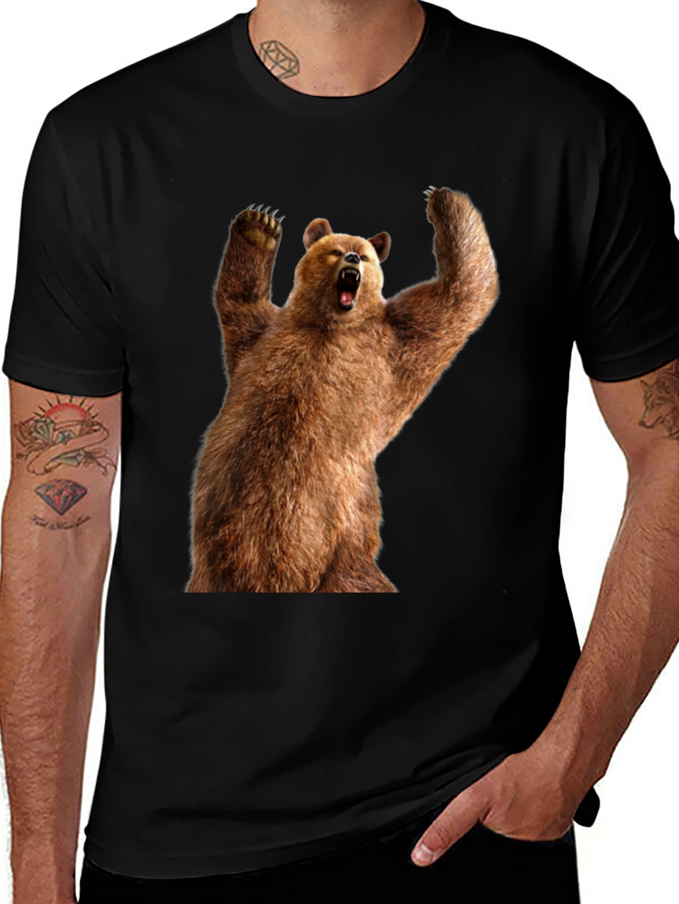 Variant 3 of Grizzly Bear Graphic Tee - Black Cotton T-Shirt