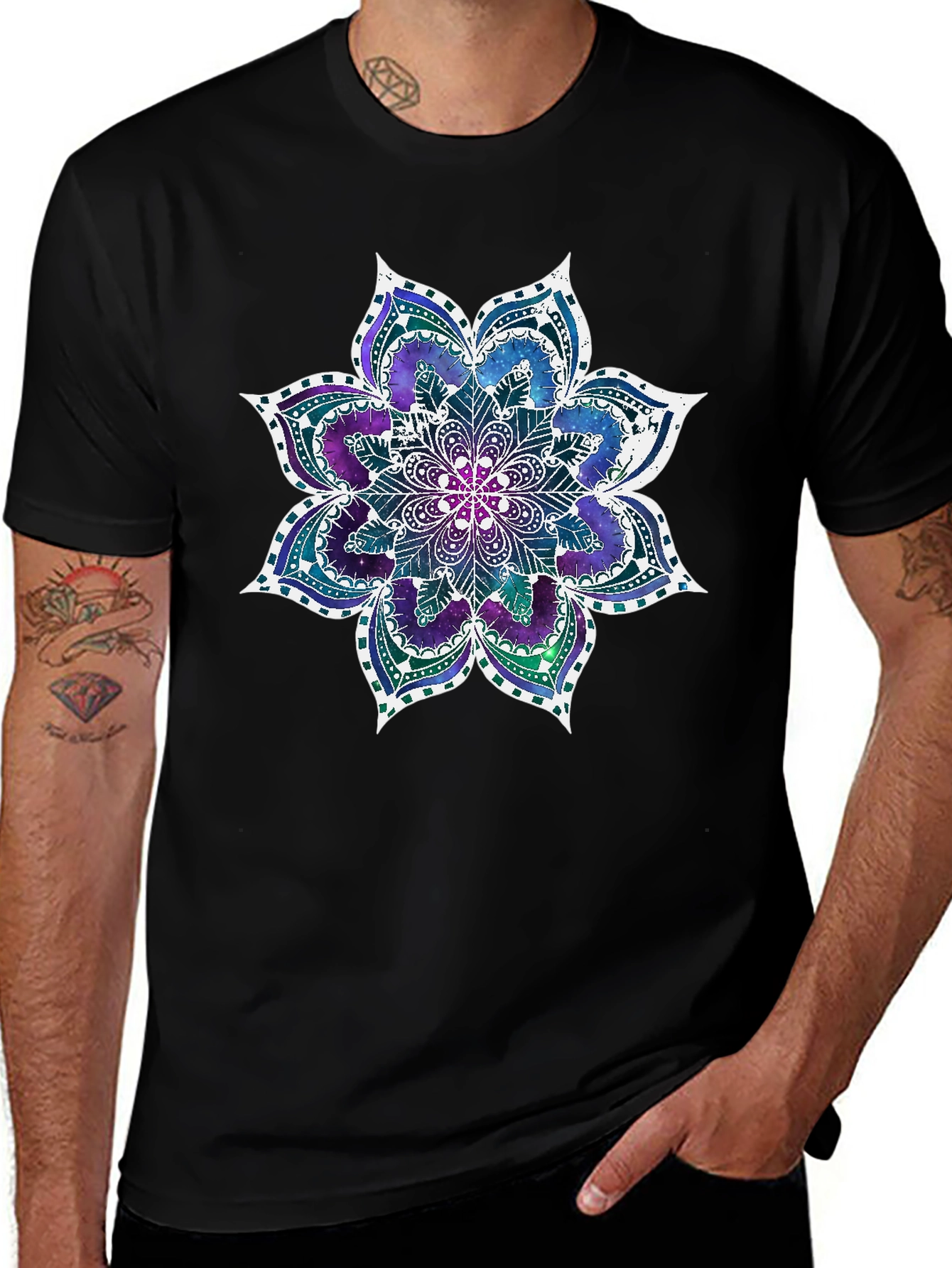 Variant 23 of Black T-Shirt with Galaxy Mandala Print
