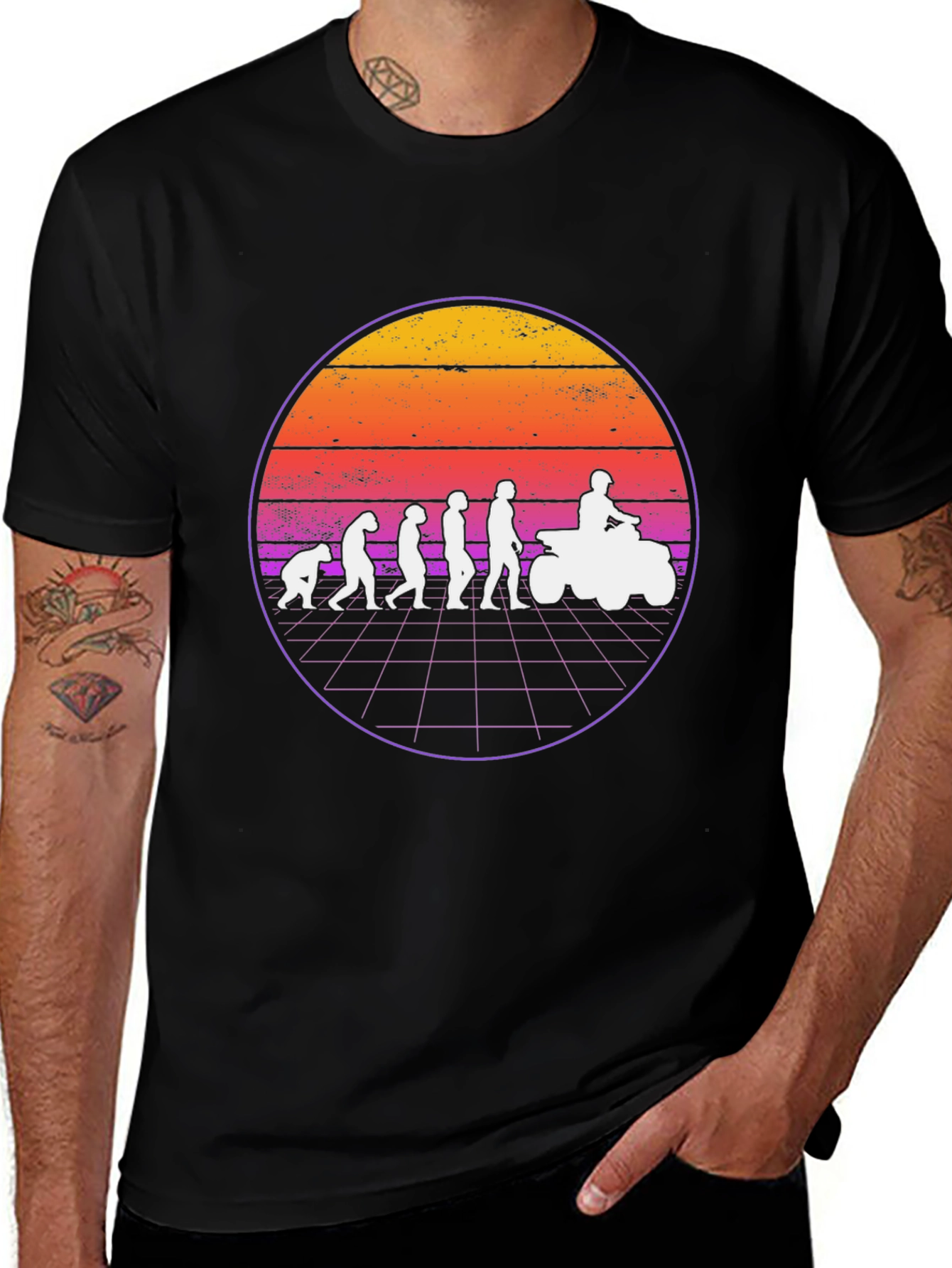 Variant 10 of Evolution ATV Rider T-Shirt - Retro Sunset Design