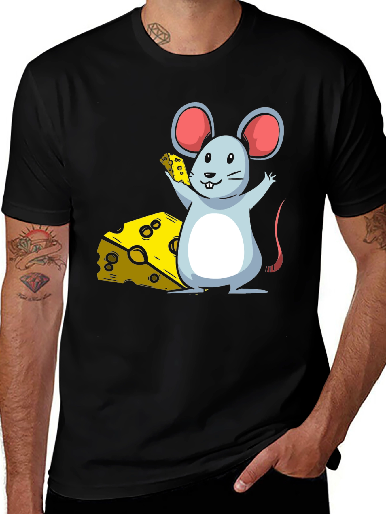 Cartoon Mouse & Cheese Graphic T-Shirt