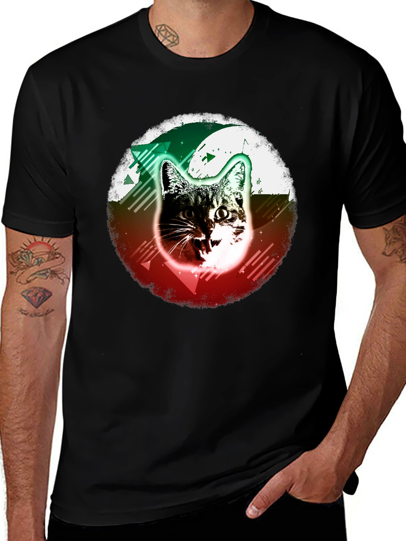 Variant 4 of Cat Graphic Tee - Funky Retro Design