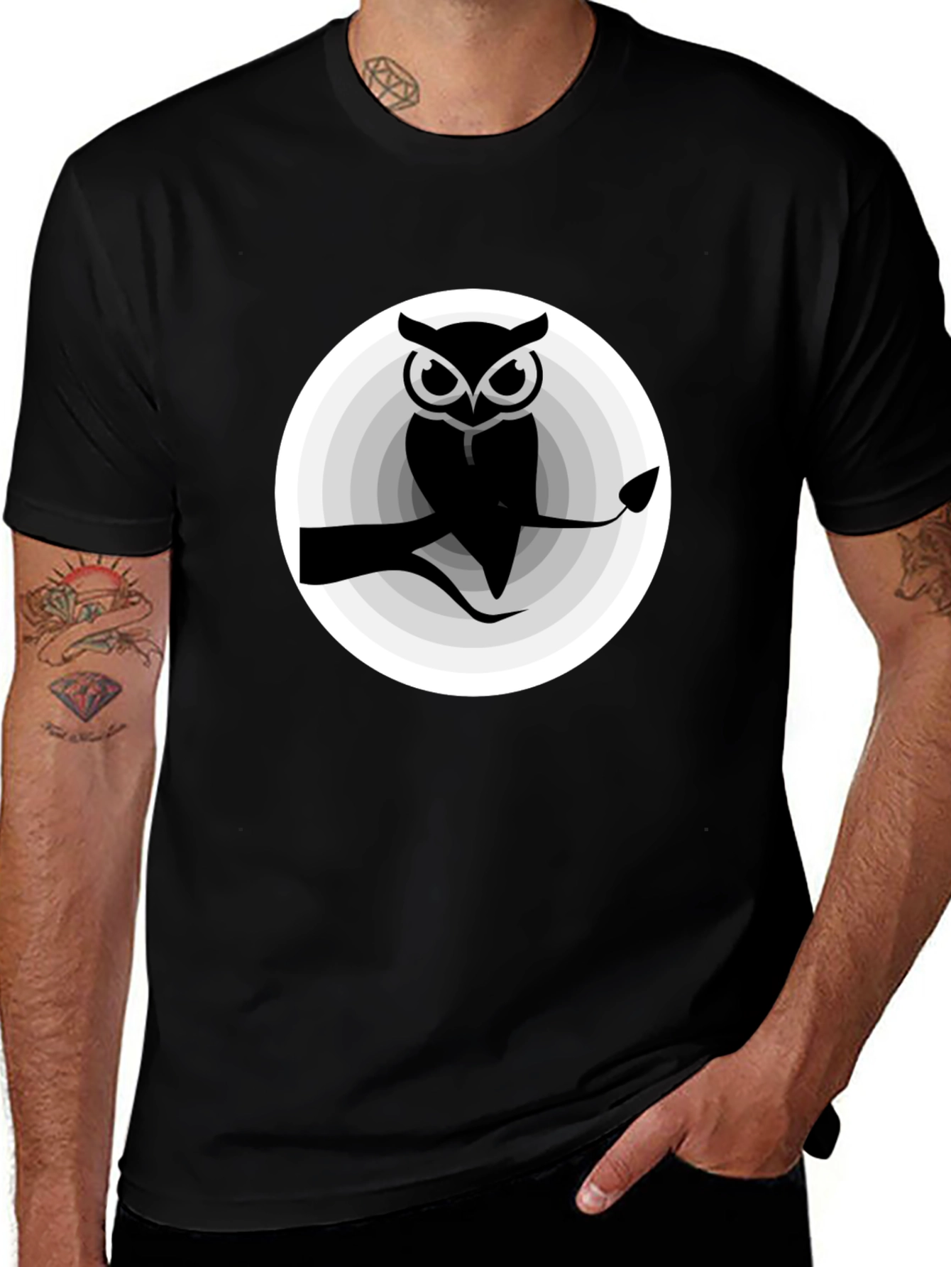 Variant 10 of Owl Graphic Tee - Black Cotton Blend