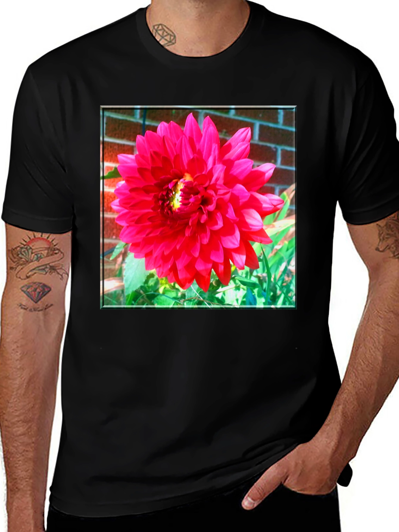 Variant 19 of Floral Graphic Tee - Bright Pink Dahlia Flower T-Shirt