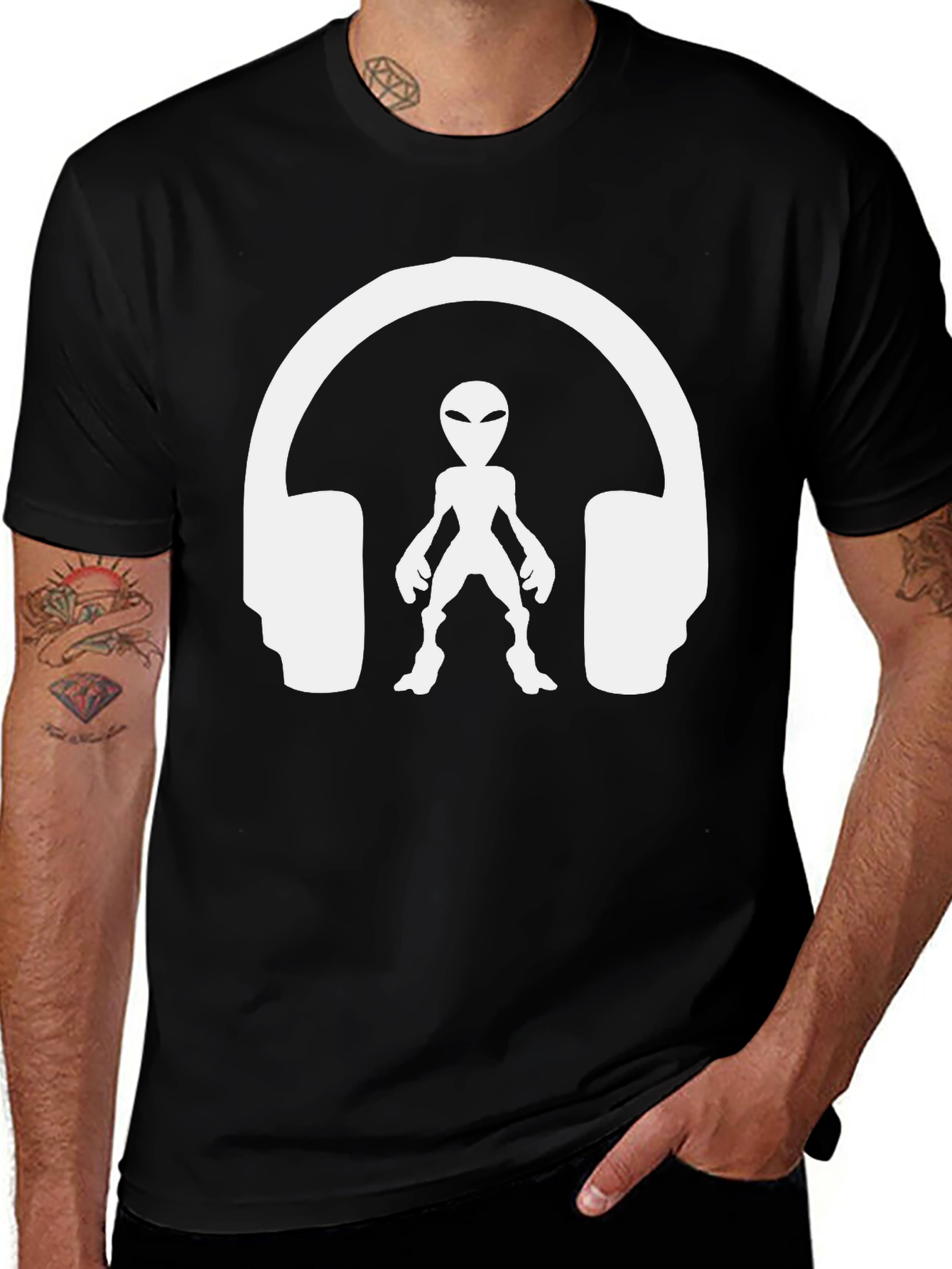 Variant 13 of Alien DJ T-Shirt: Black Tee with White Graphic