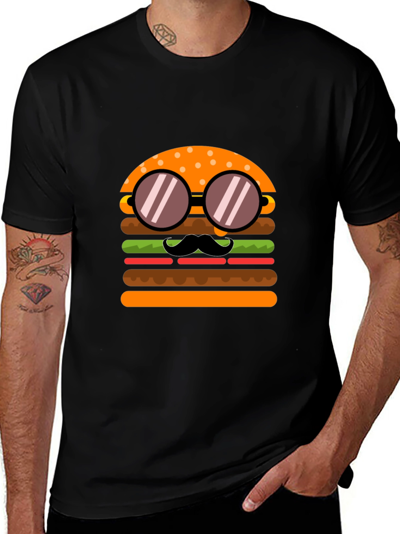 Variant 19 of Burger with Mustache T-Shirt - Novelty Graphic Tee