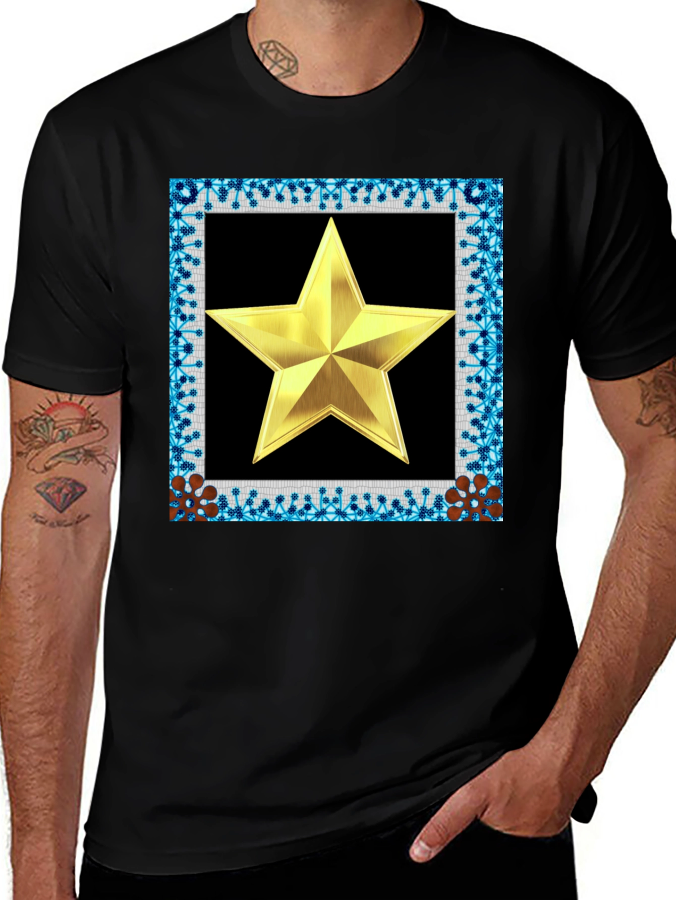 Variant 11 of Golden Star Framed Black T-Shirt