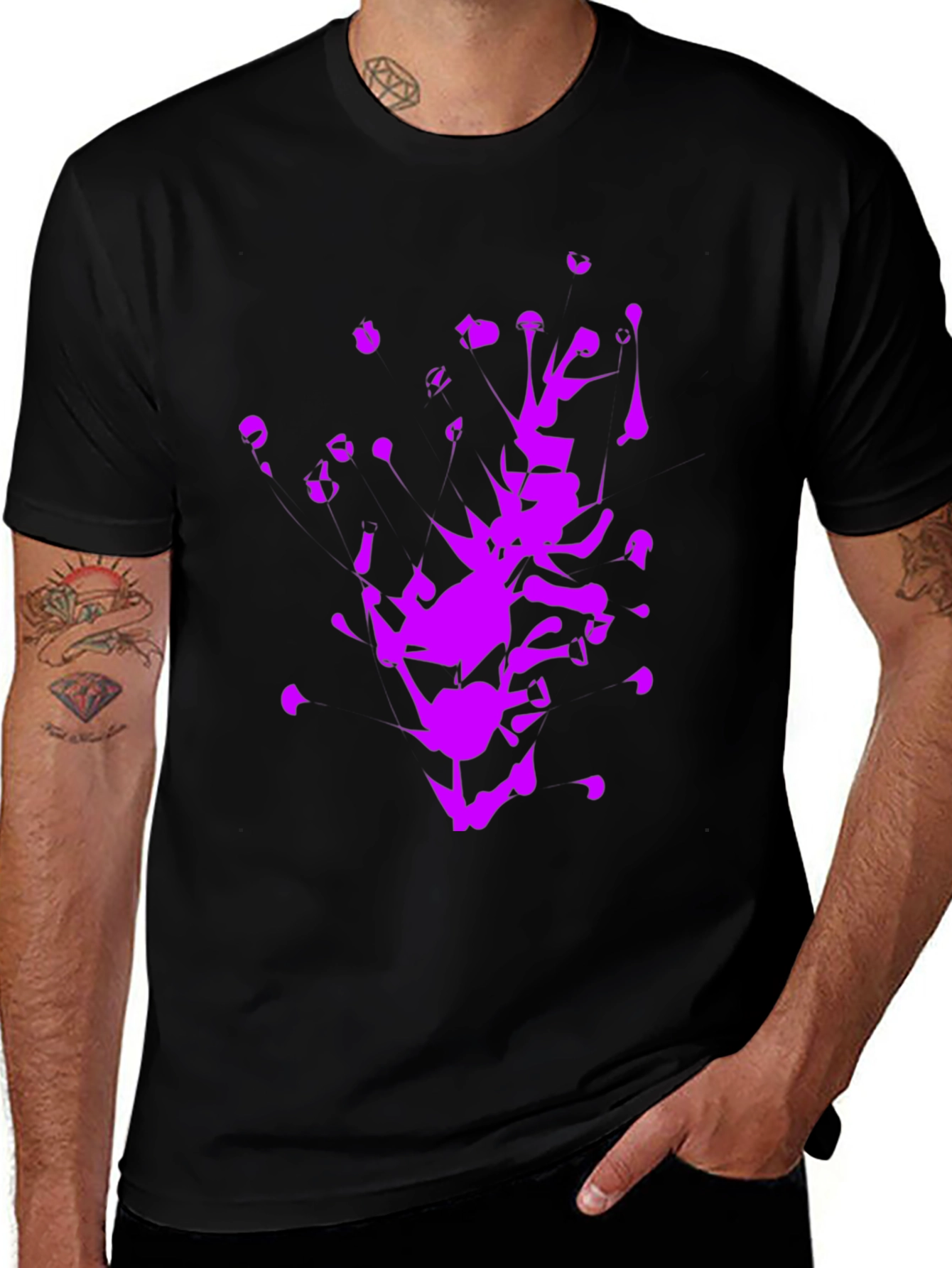 Variant 25 of Abstract Purple Graphic Print Black T-Shirt