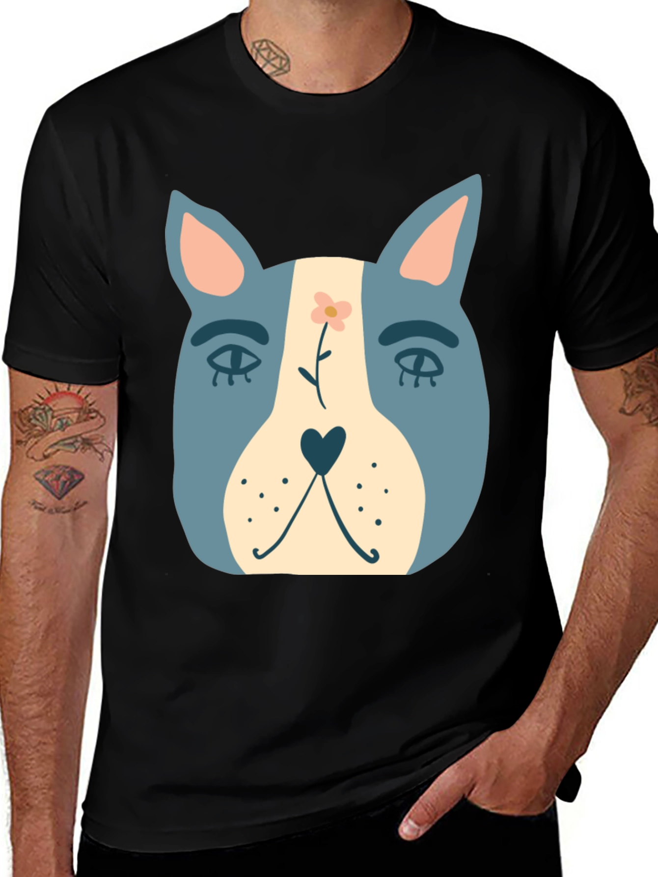 Variant 18 of Men's Black Graphic Tee - Whimsical Dog Face