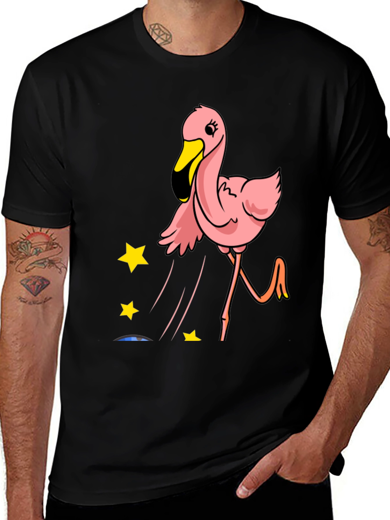 Variant 10 of Fun Flamingo Graphic Tee - Casual Black T-Shirt