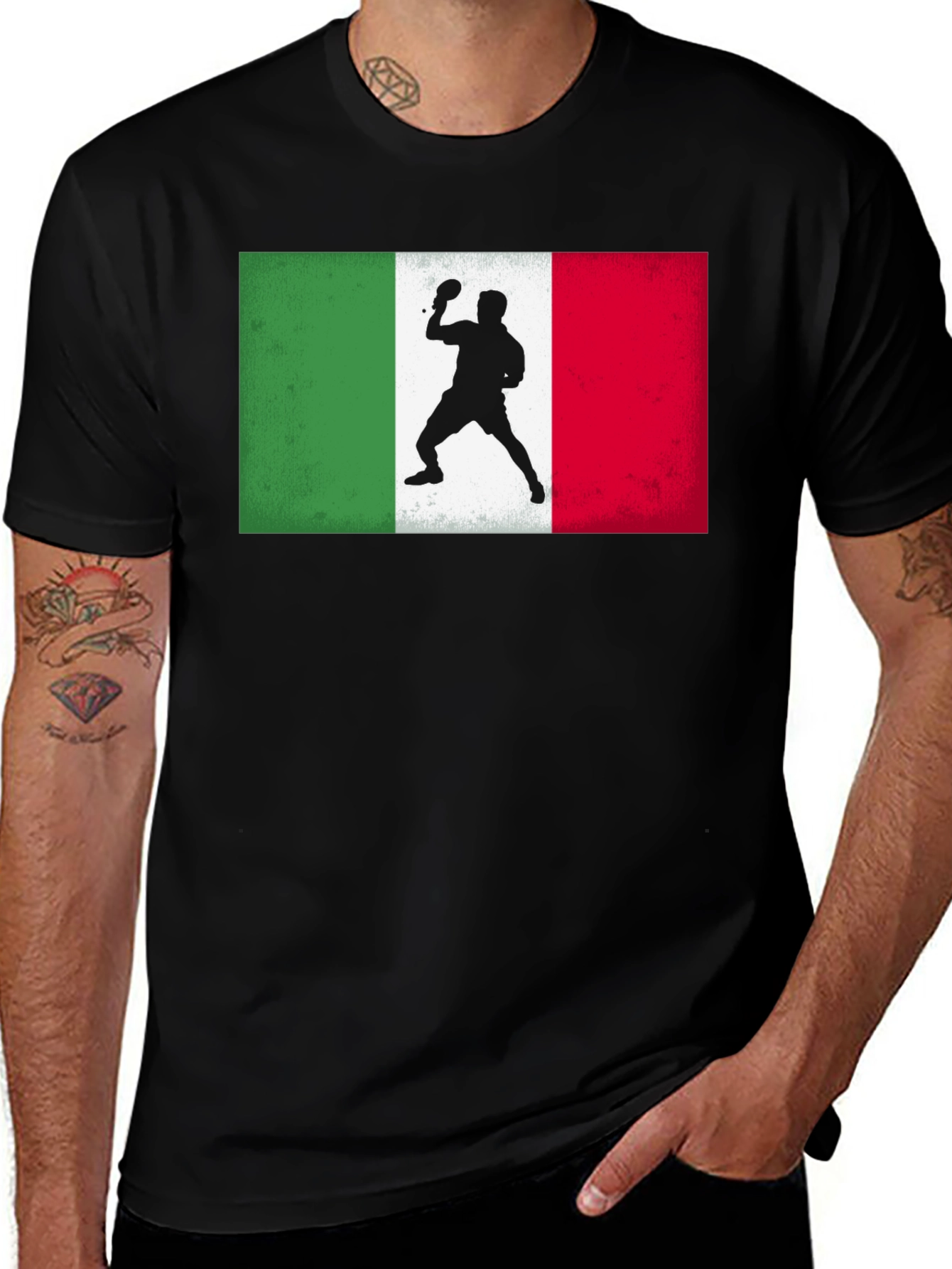 Black Italy Table Tennis Flag T-Shirt main image