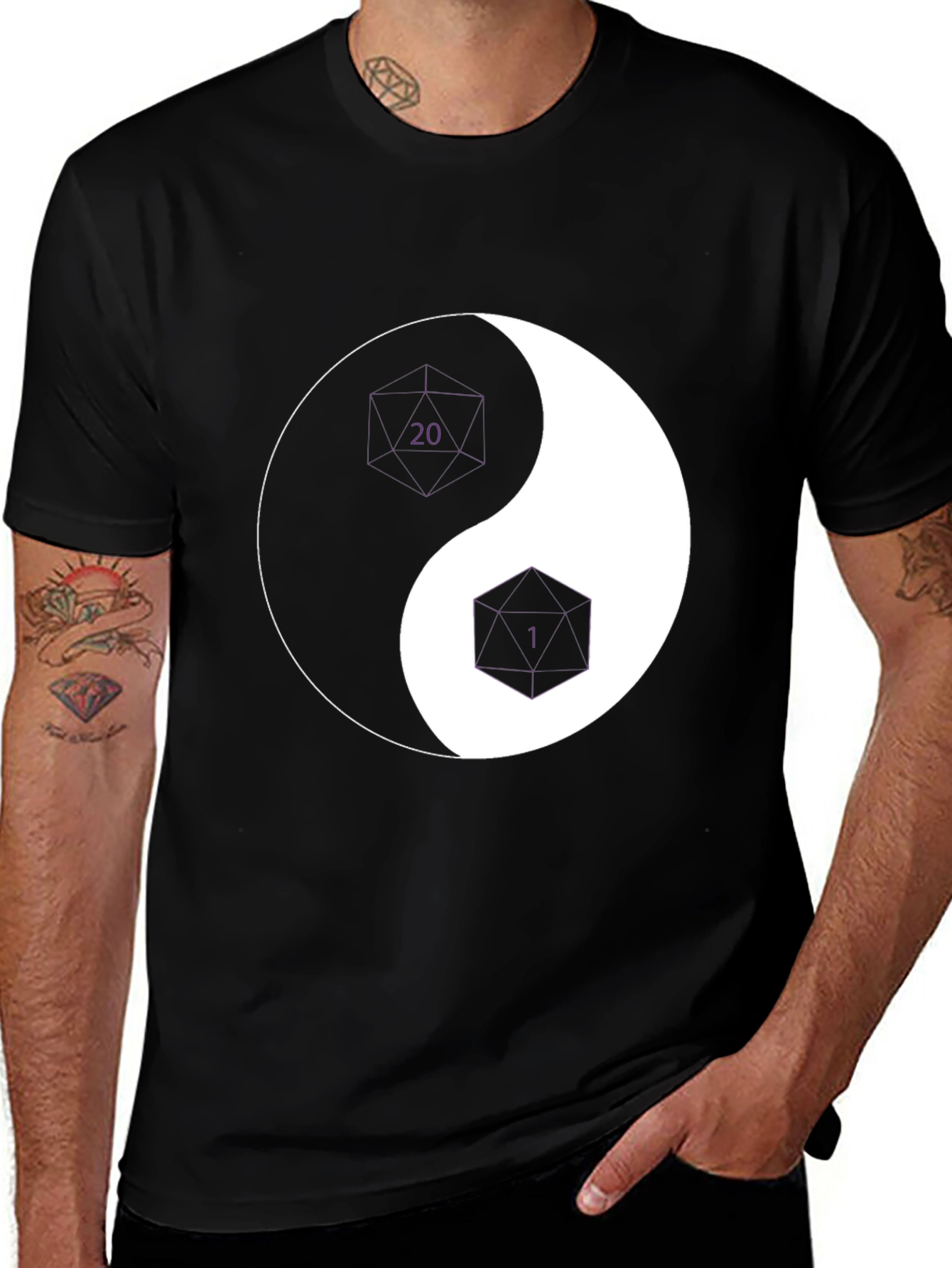 Variant 21 of Yin Yang D20 & D6 Dice T-Shirt - Black