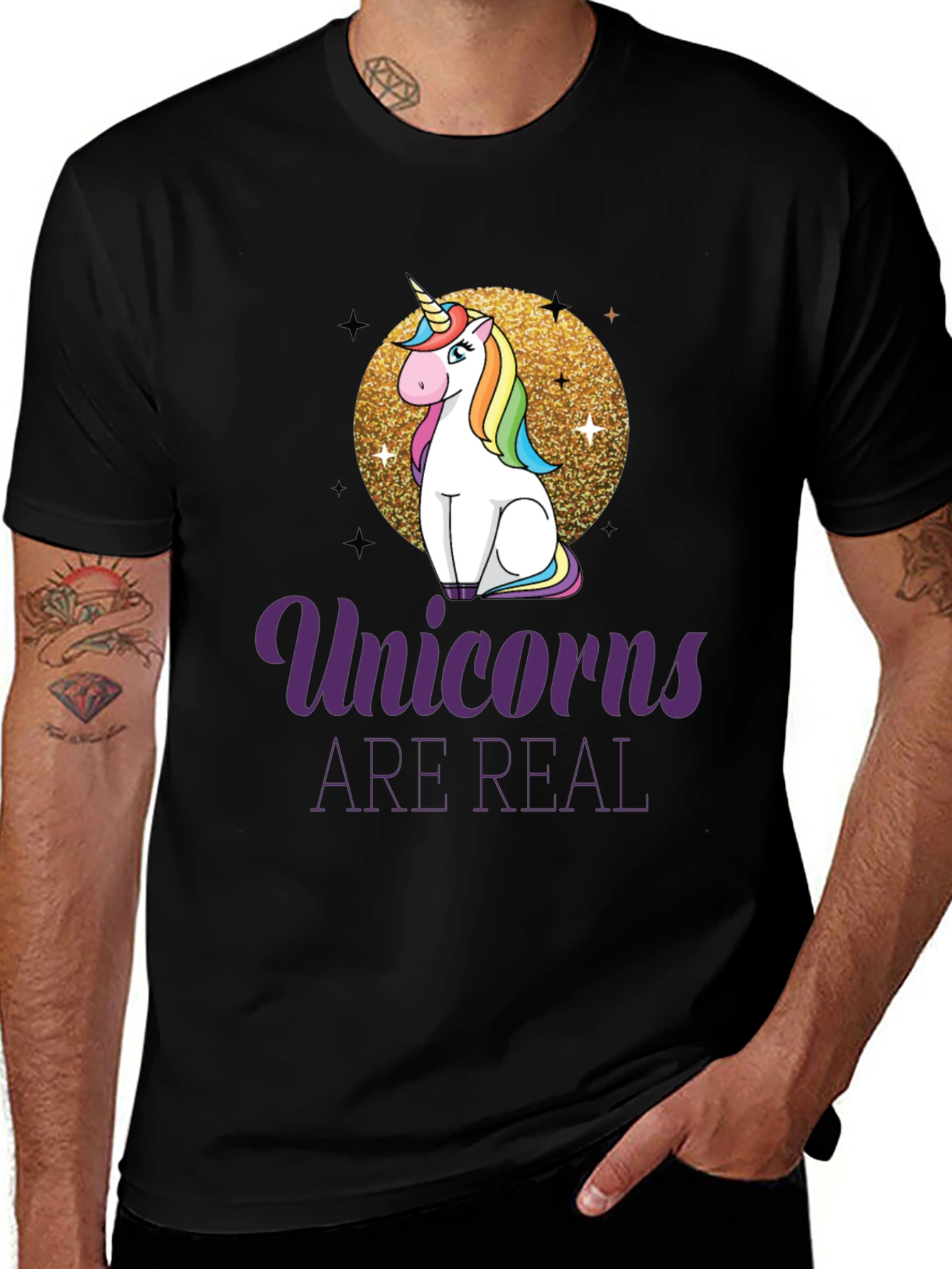 Variant 18 of Unicorns Are Real Graphic Tee - Black Cotton T-Shirt