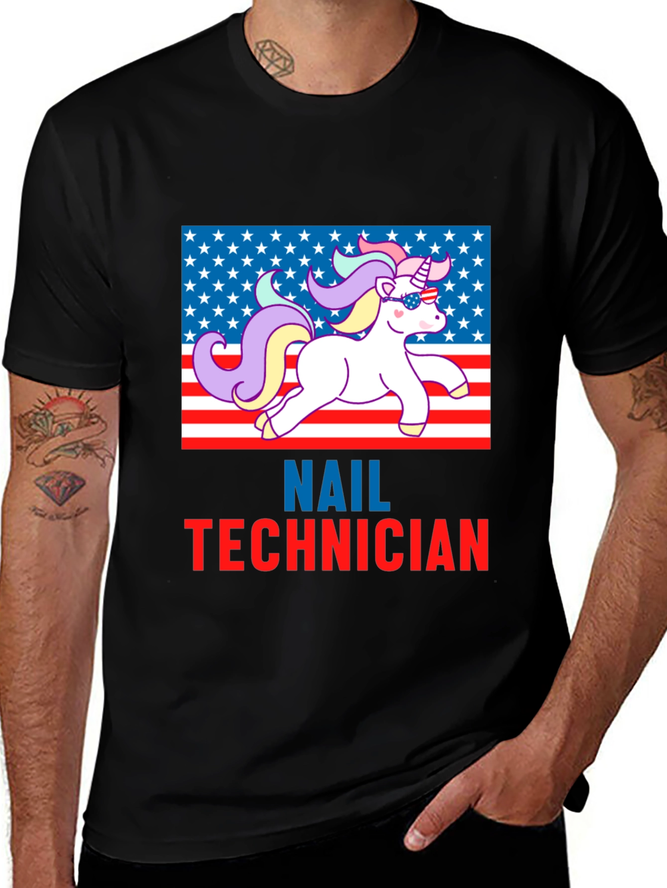 Nail Technician Patriotic Unicorn T-Shirt