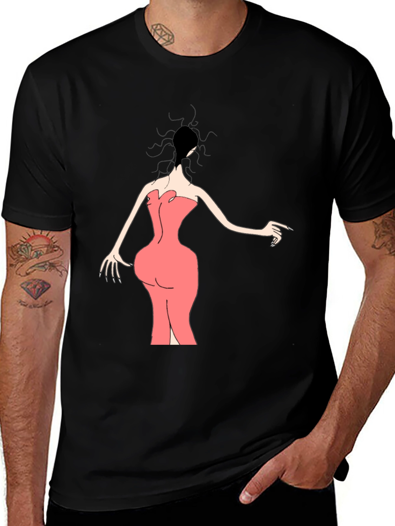 Variant 15 of Woman in Pink Dress Graphic Tee - Black