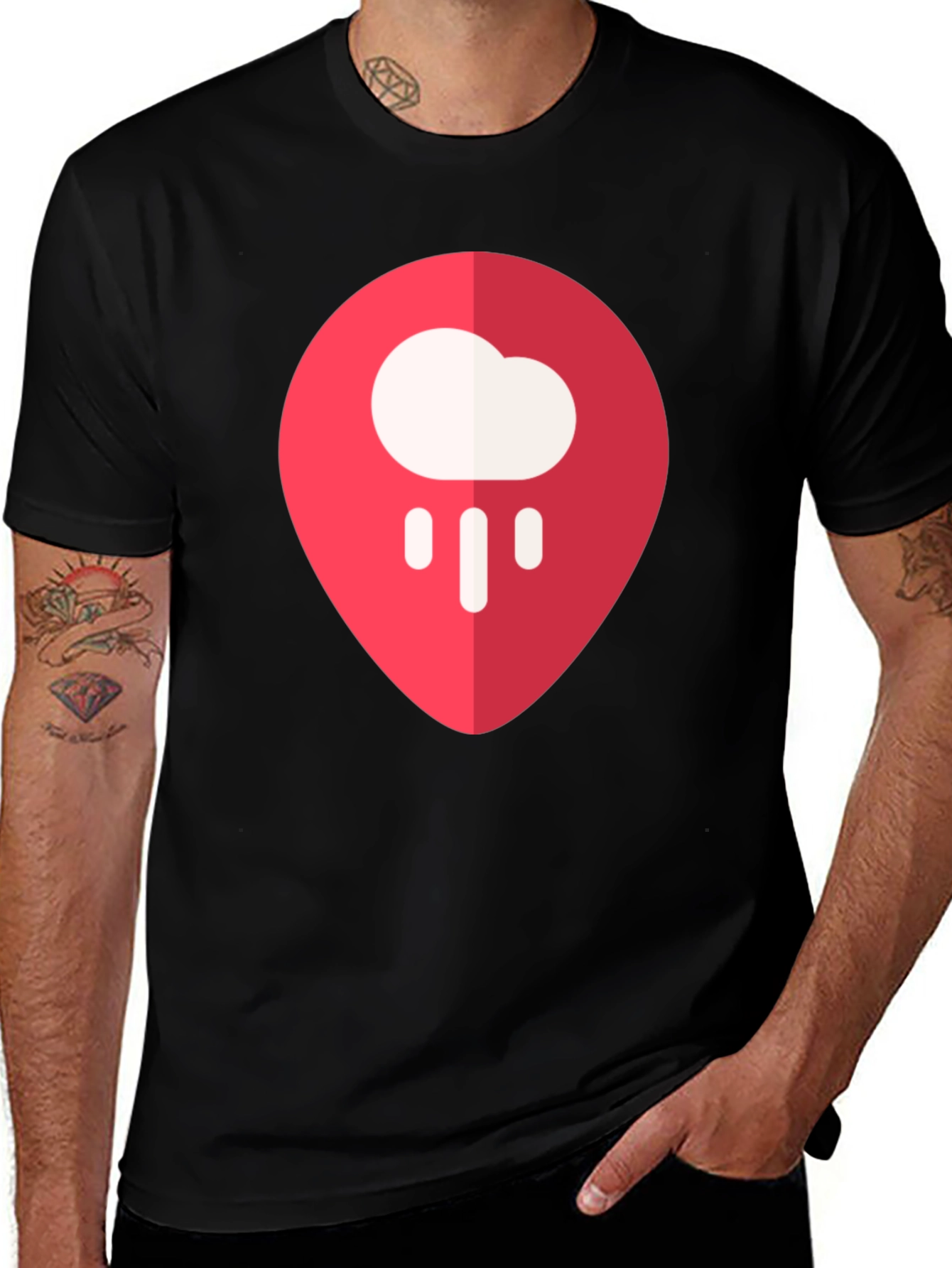 Cloud Raindrop Location Pin Black T-Shirt