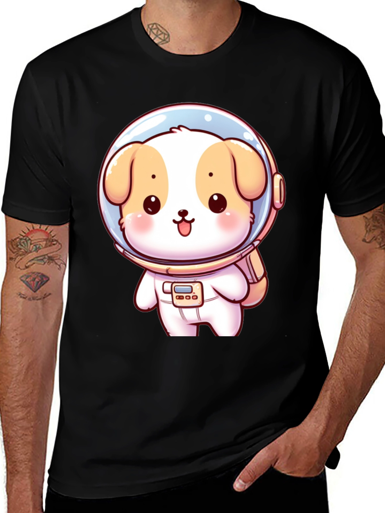 Black Astronaut Puppy Graphic T-Shirt main image