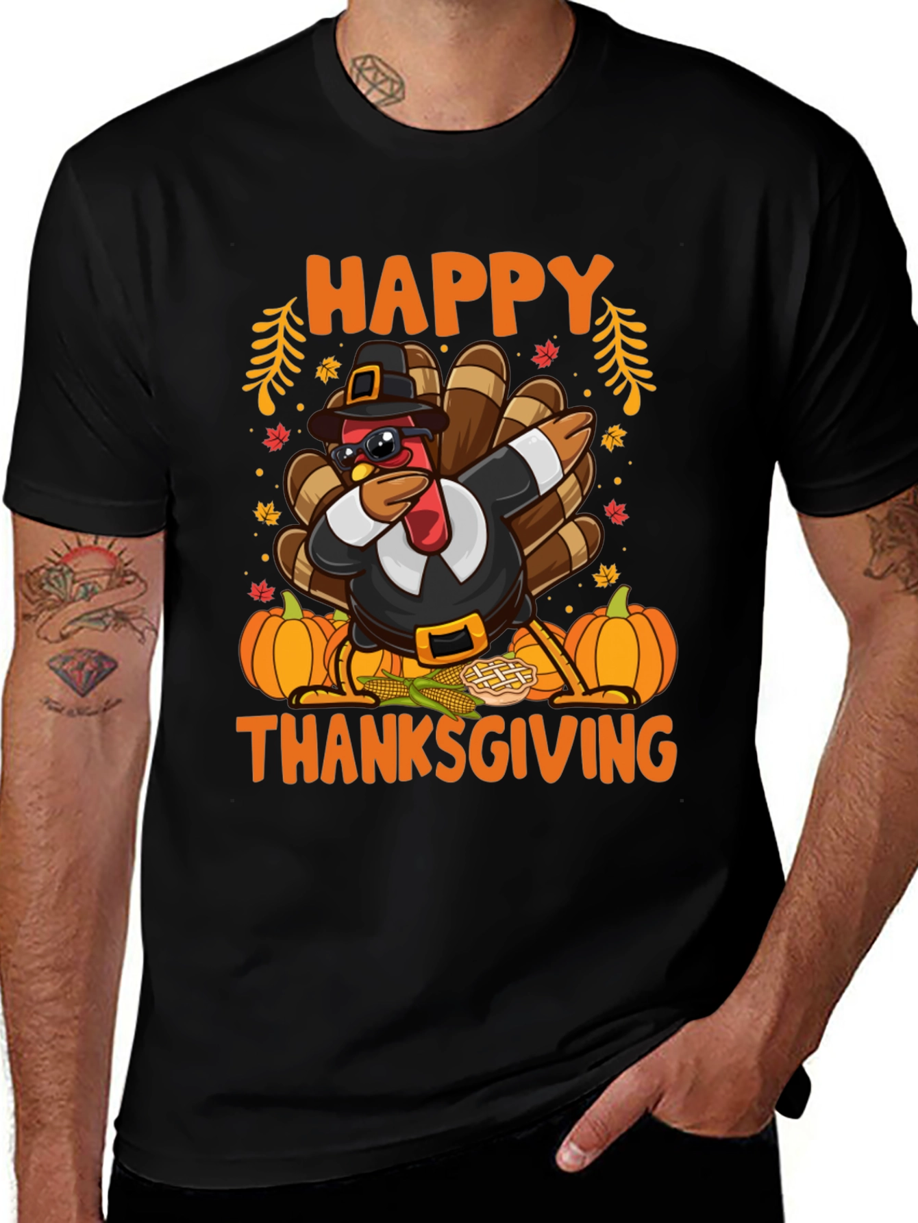 Happy Thanksgiving Turkey Dabbing Graphic T-Shirt