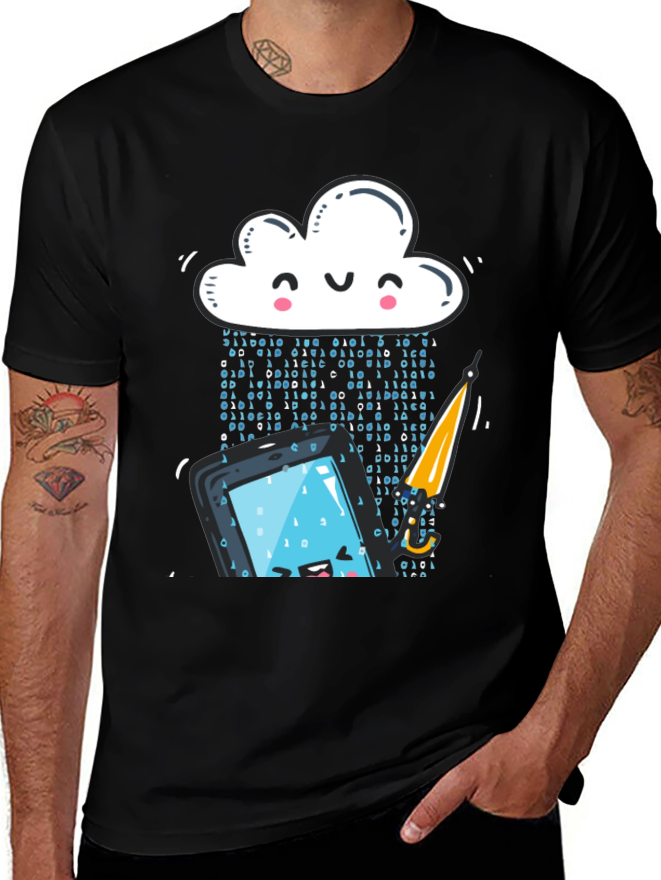Variant 14 of Funny Cloud Data Rain Smartphone Black T-Shirt