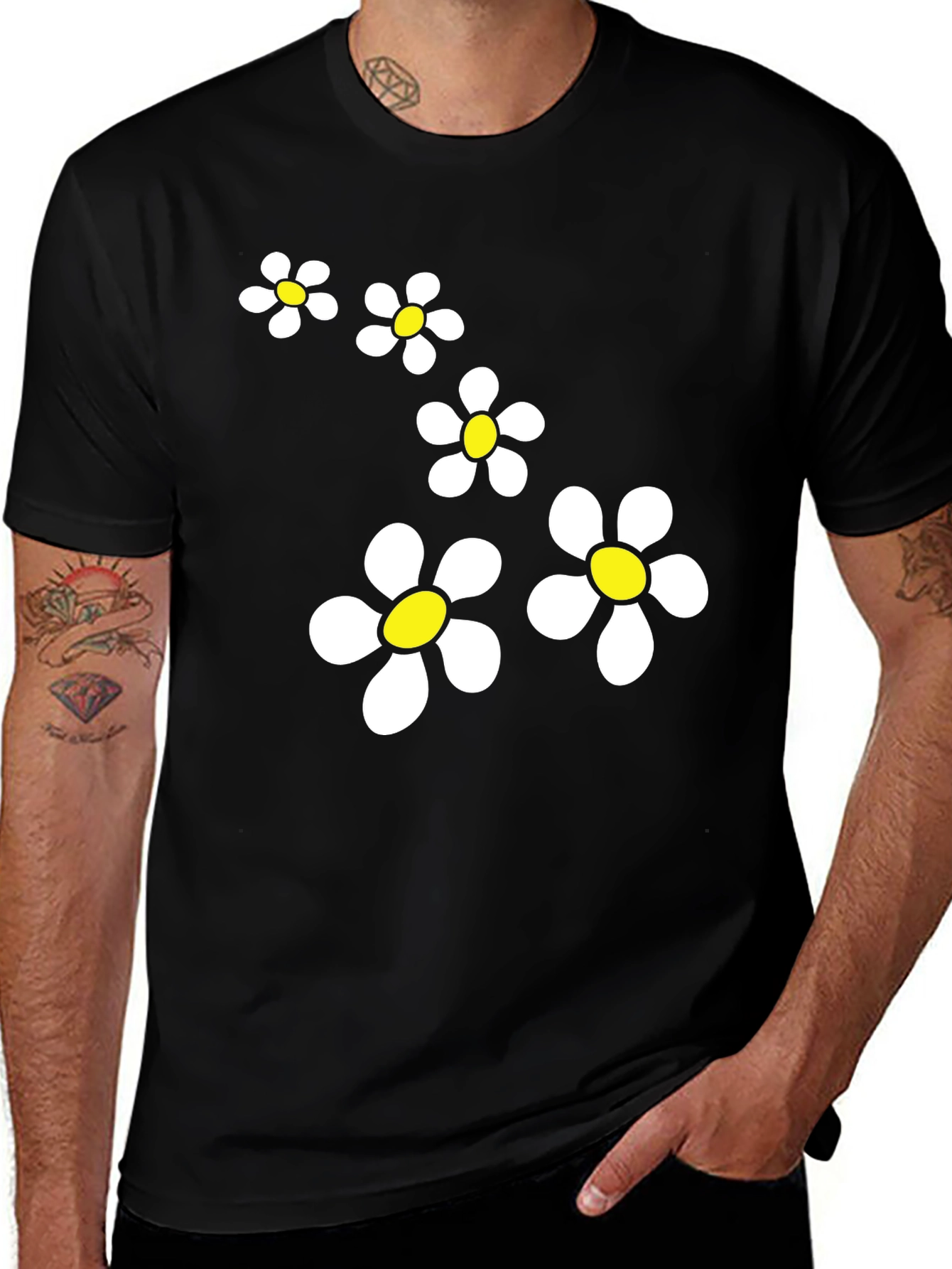 Variant 14 of Daisy Flower Graphic Black T-Shirt