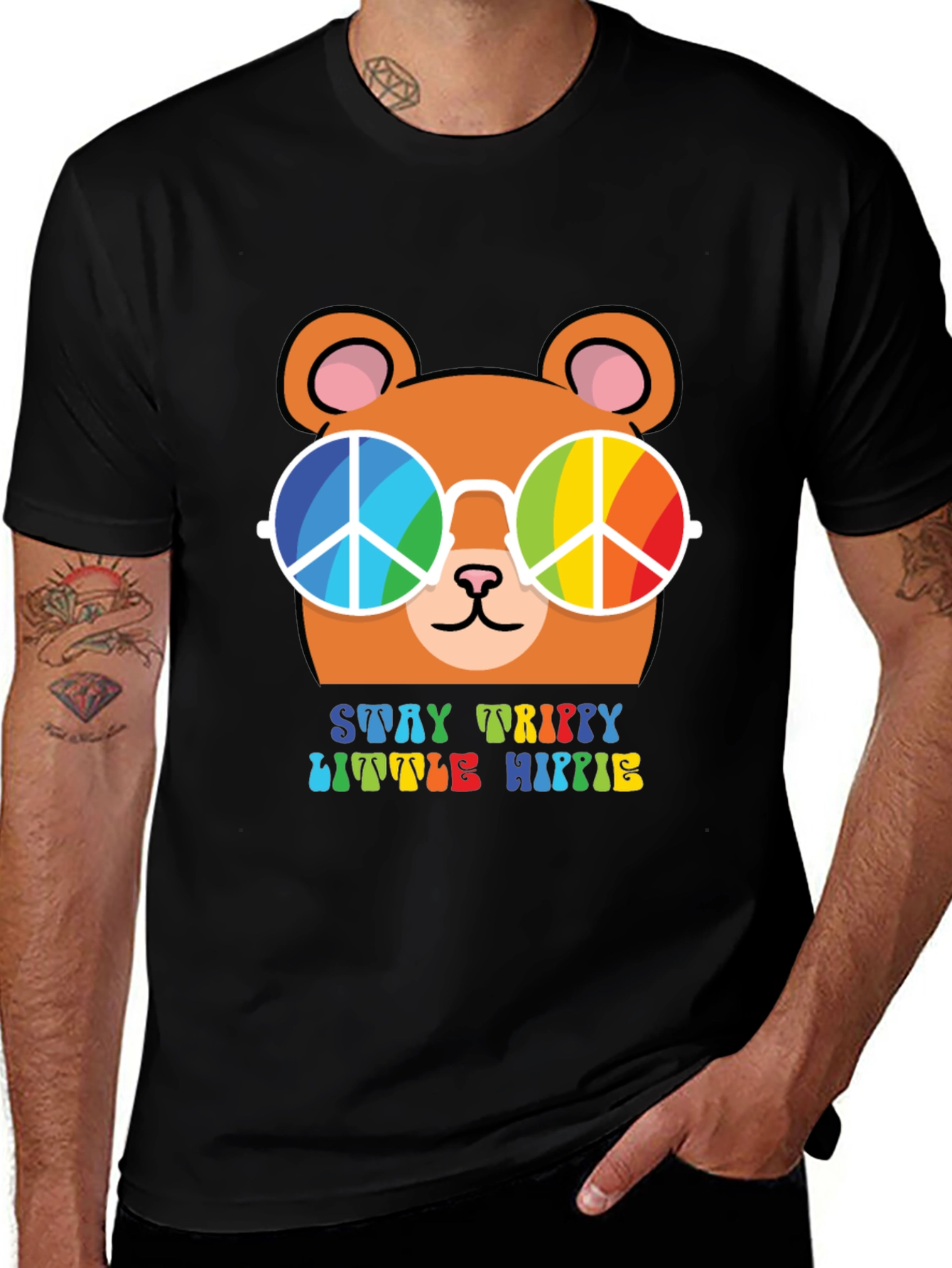 Variant 22 of Stay Trippy Little Hippie Bear Graphic Tee