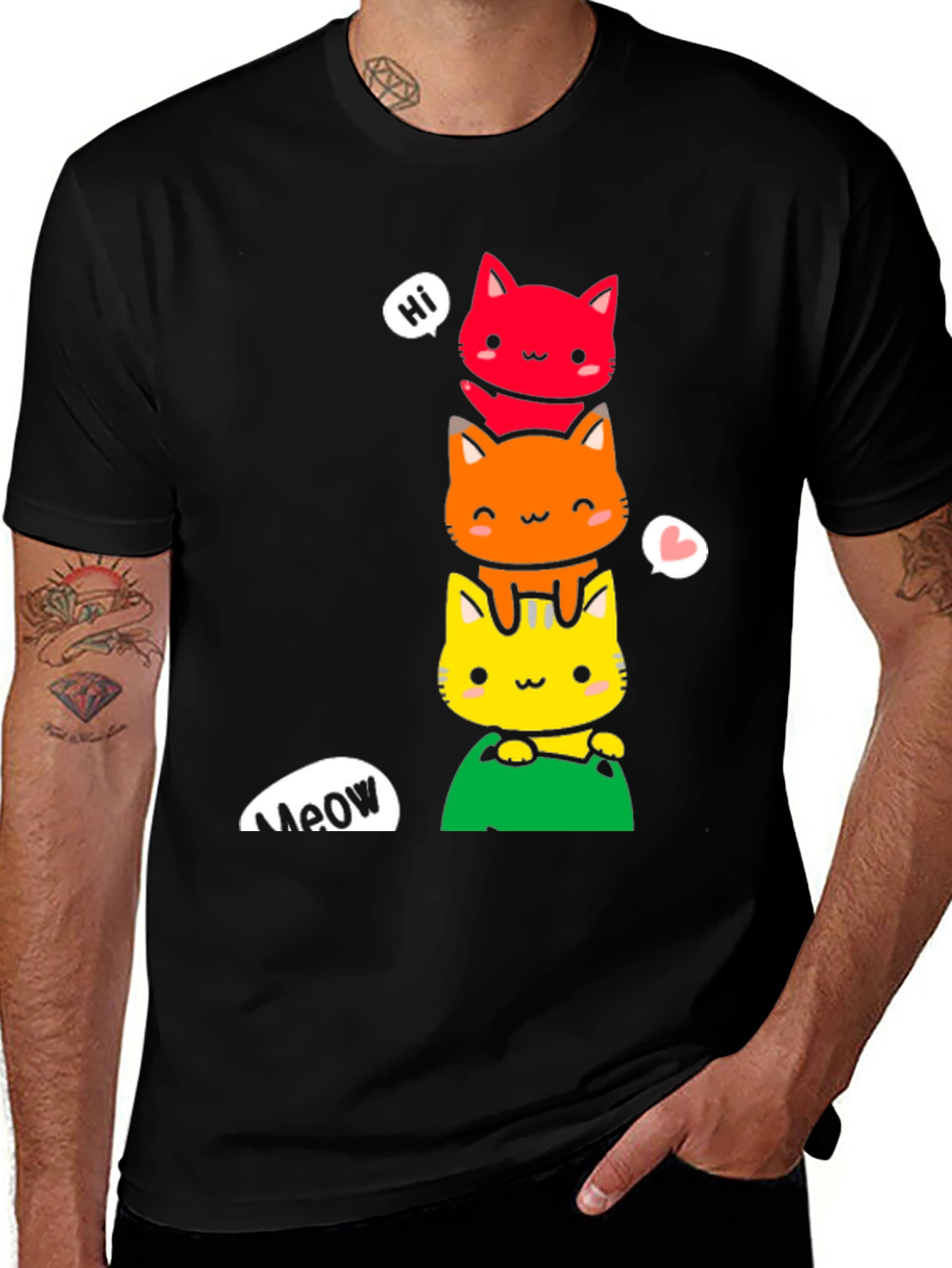 Variant 18 of Cute Cat Stack Graphic Tee - Fun & Playful