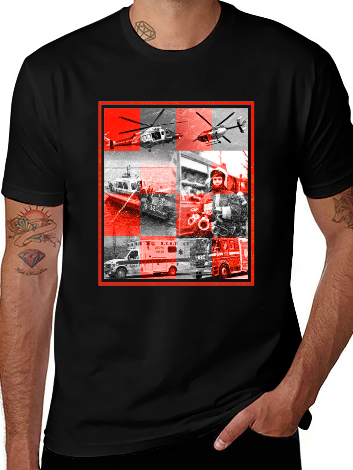 Emergency Services Graphic Print Black T-Shirt