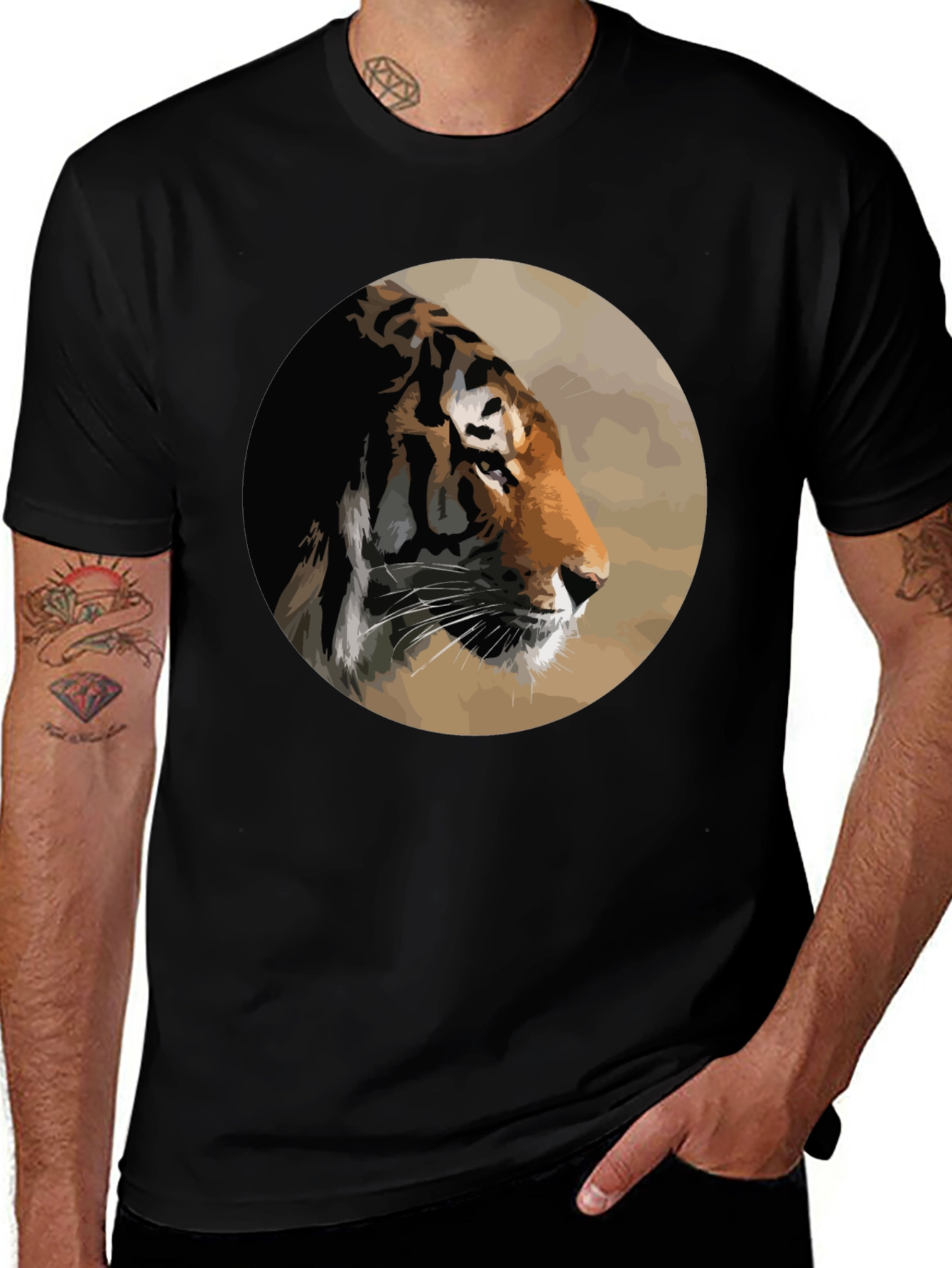Variant 16 of Tiger Portrait Graphic Tee - Black Cotton Comfort