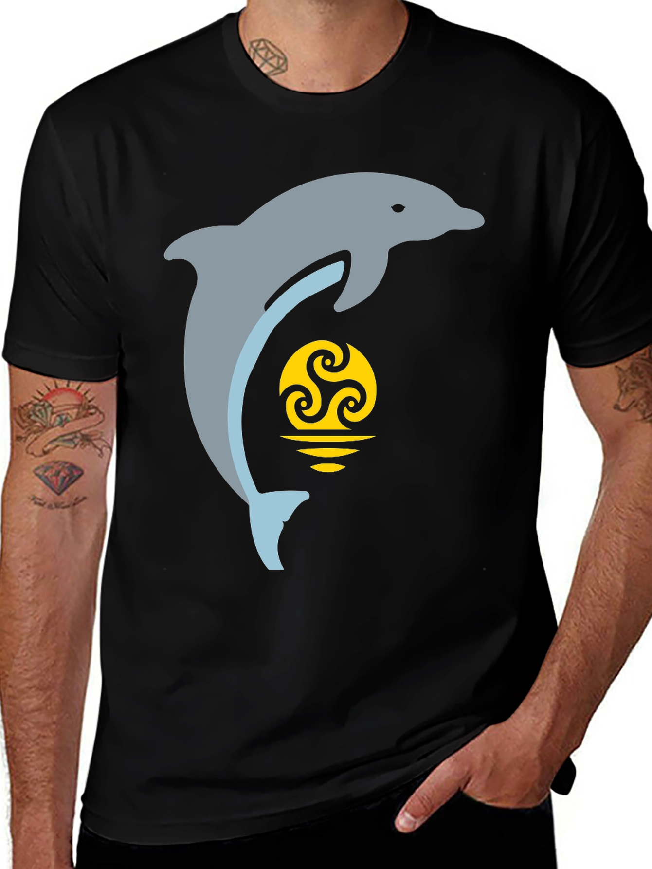 Variant 6 of Dolphin & Celtic Sun Graphic Tee - Black T-Shirt