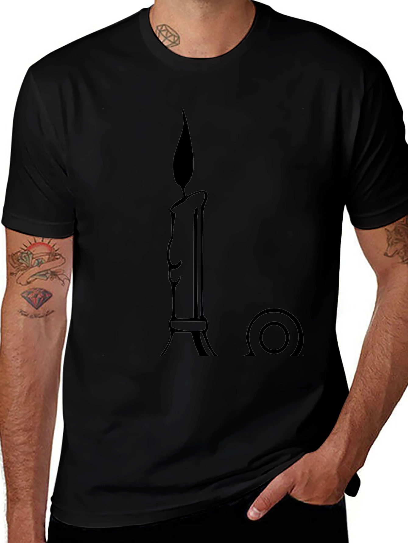 Variant 9 of Men's Black T-Shirt with Candle Graphic
