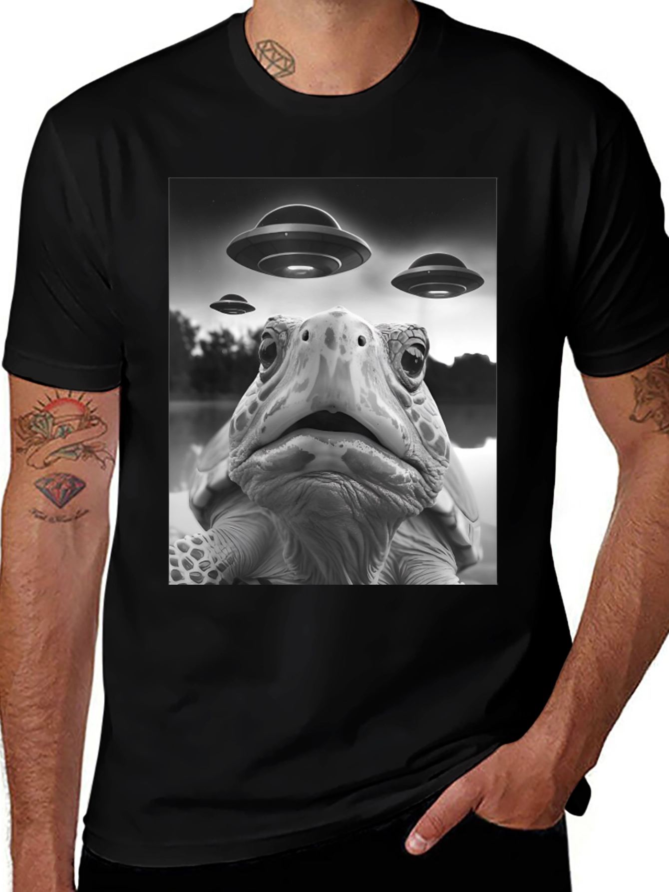 Variant 12 of UFO Turtle Graphic Tee - Black Cotton T-Shirt