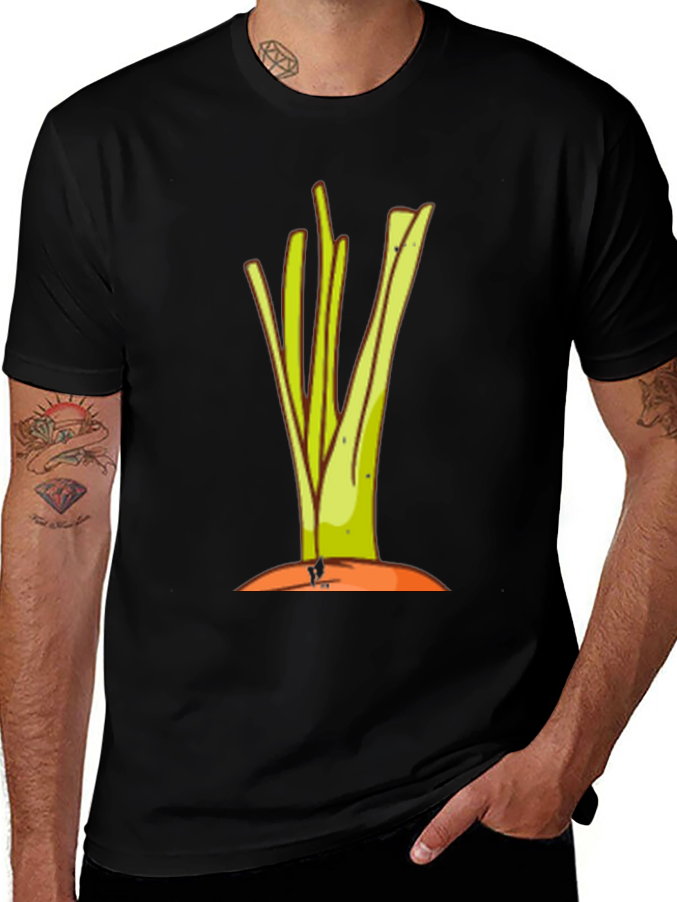 Cartoon Leek Graphic Black Tee