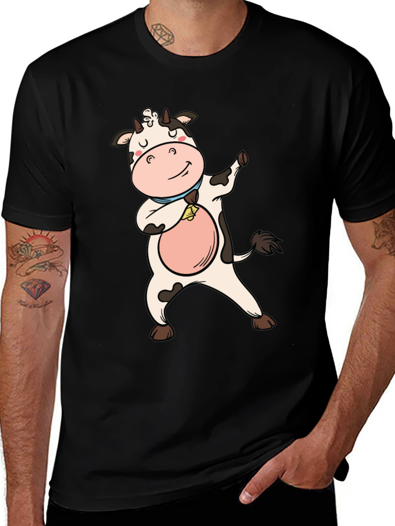 Variant 20 of Funny Cow Dabbing Graphic Tee - Black T-Shirt