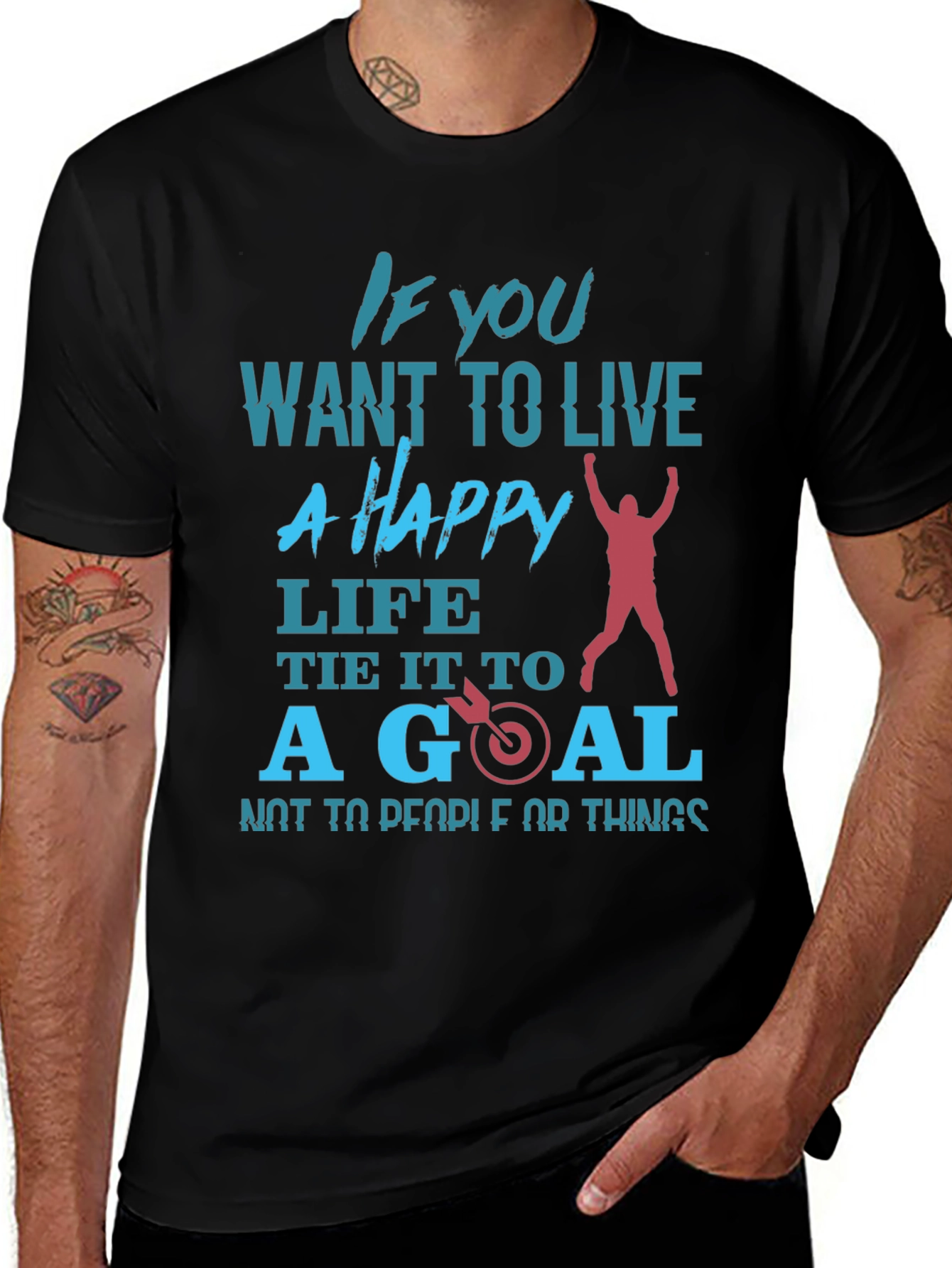 Variant 21 of Motivational T-Shirt: Happy Life, Set Goals