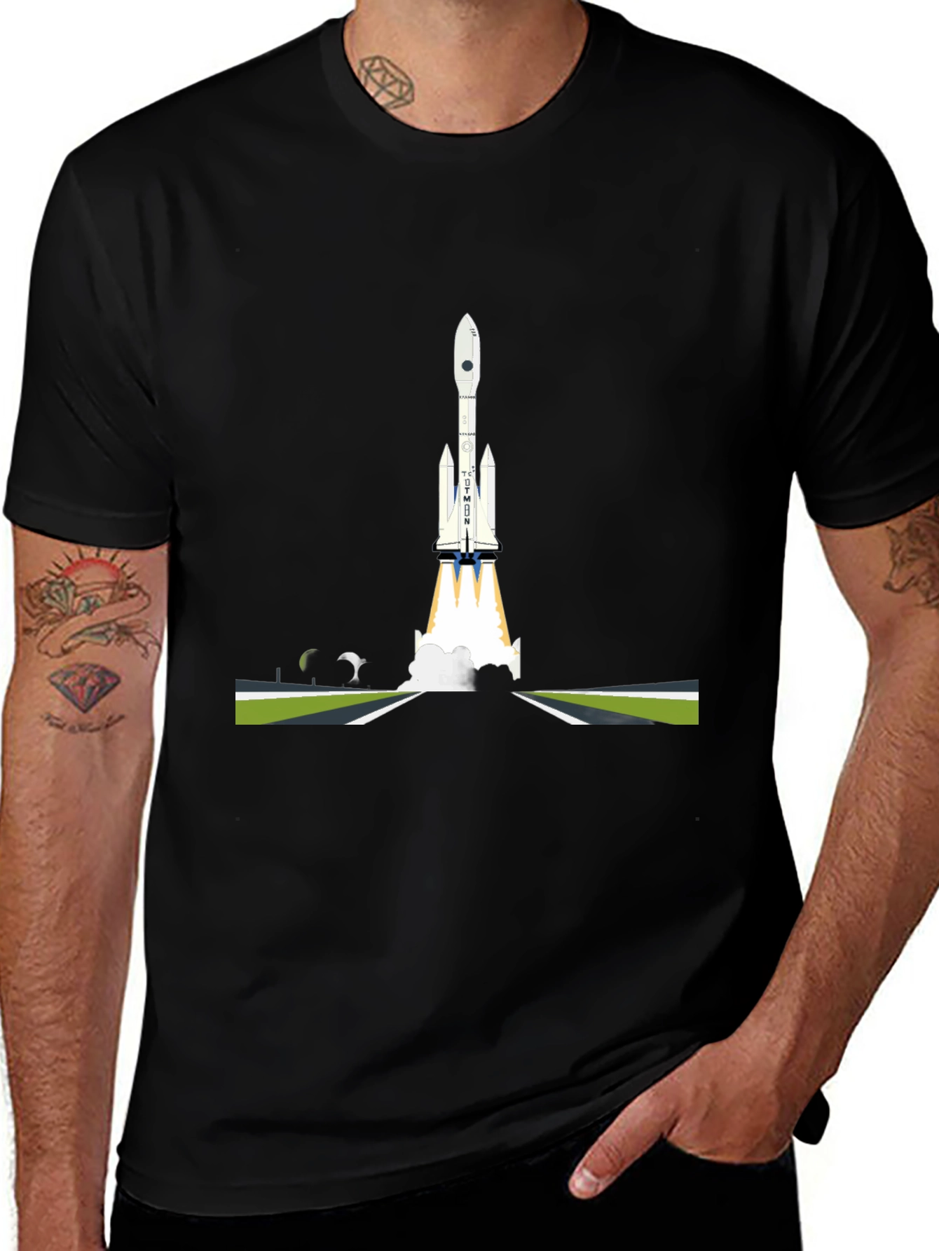 Black Rocket Launch Graphic T-Shirt - Space Exploration Tee main image