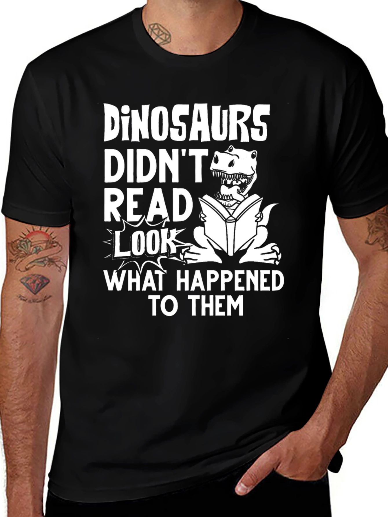Black Dinosaurs Didn't Read Funny T-Shirt main image
