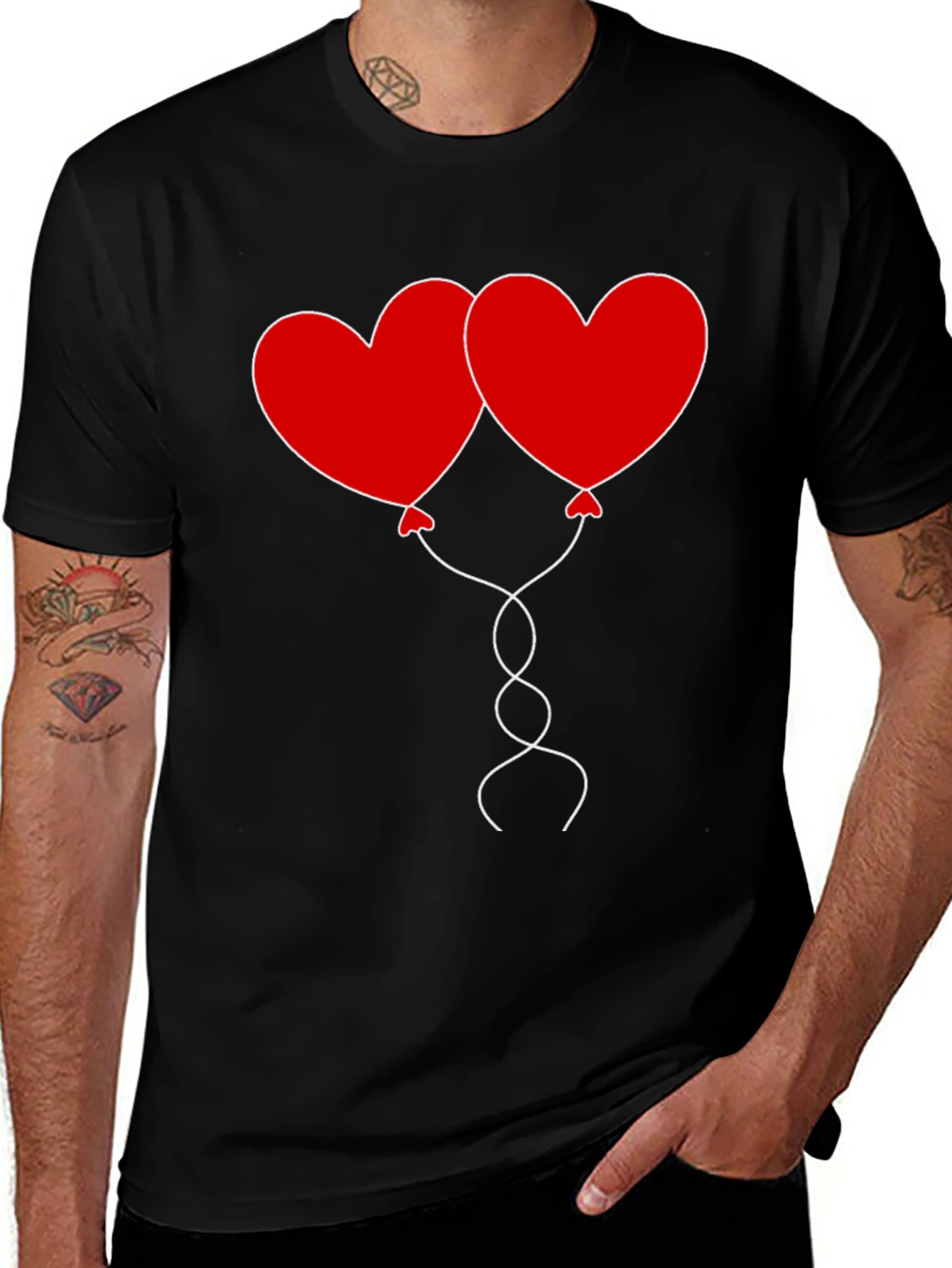 Variant 25 of Heart Balloons Graphic Tee - Black Cotton Casual Shirt