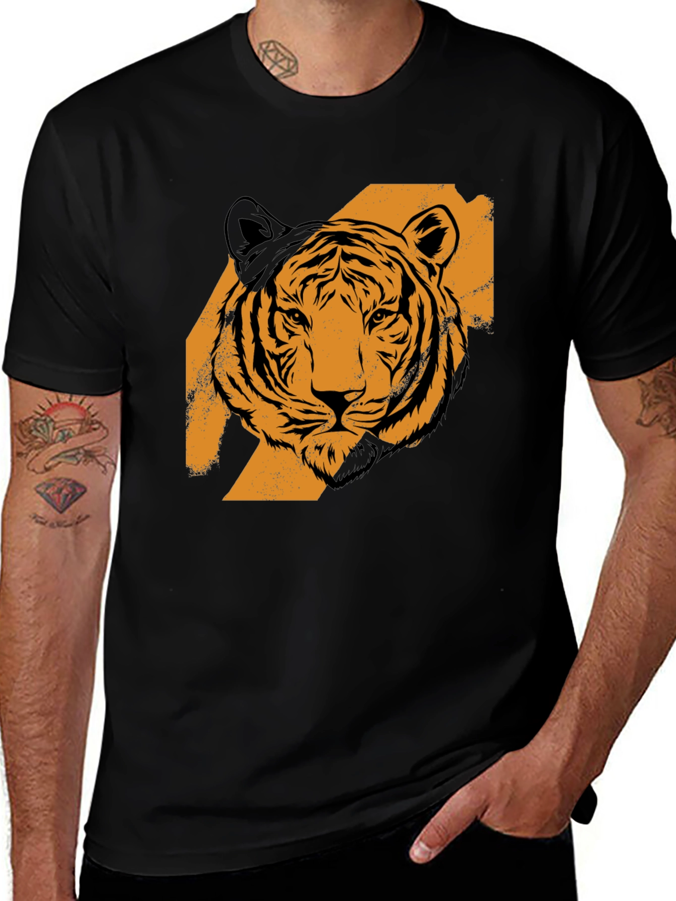 Tiger Graphic Print Black Casual T-Shirt