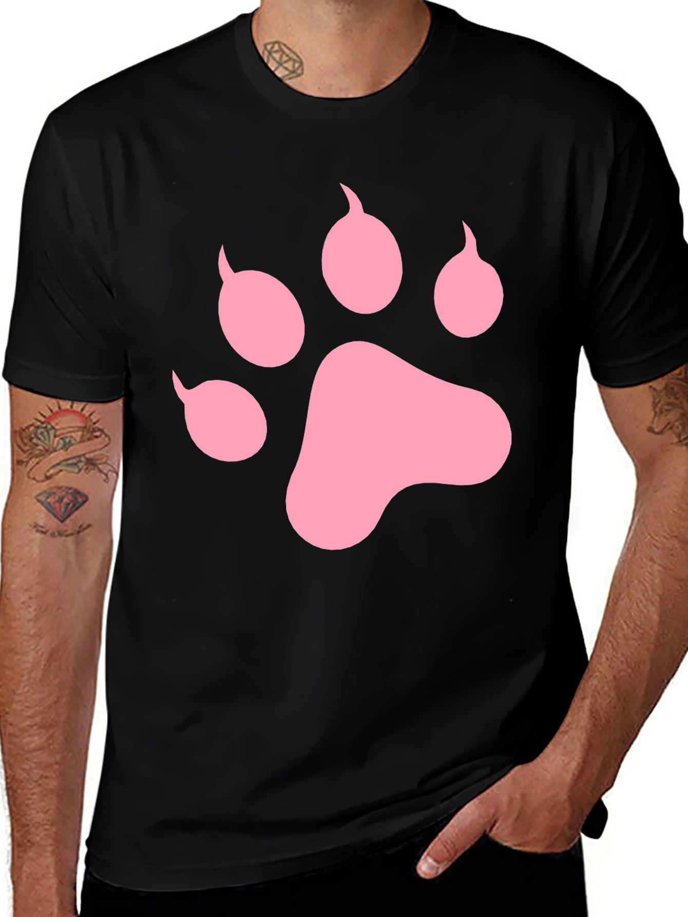 Variant 28 of Pink Paw Print Black T-Shirt Casual Top