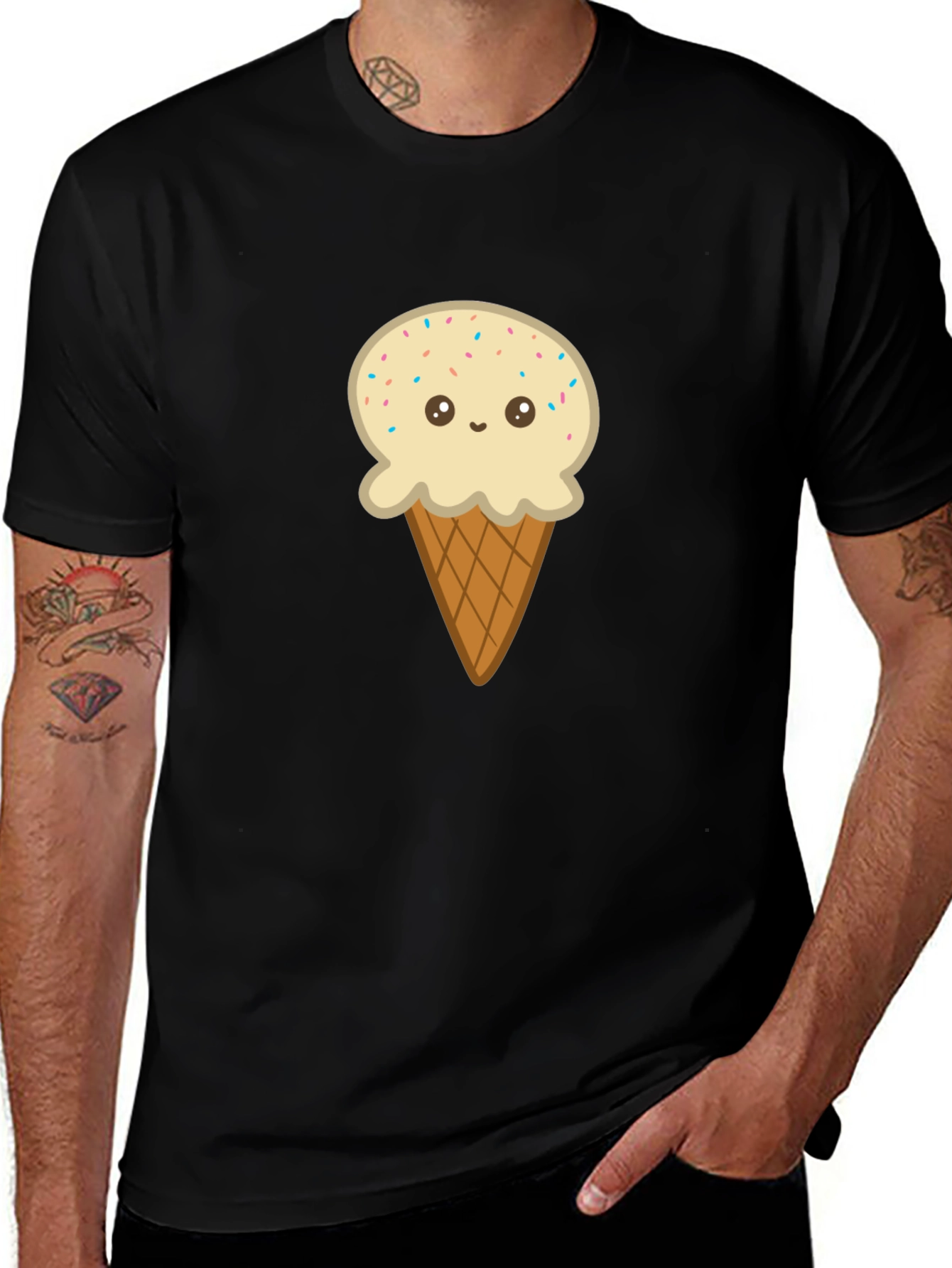 Variant 8 of Ice Cream Cone Graphic Tee - Black Cotton T-Shirt