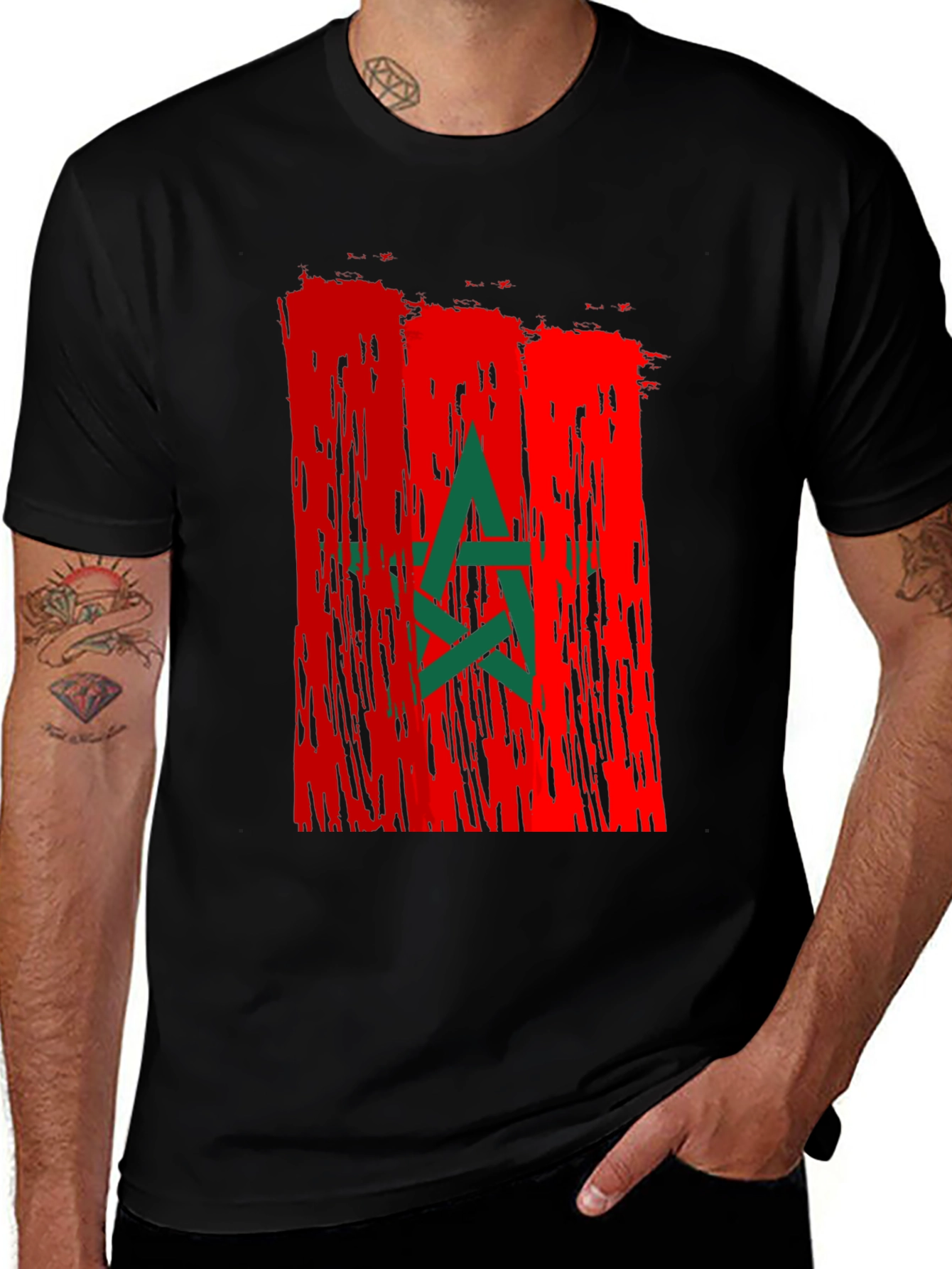 Morocco Flag Graphic Tee - Men's Black T-Shirt