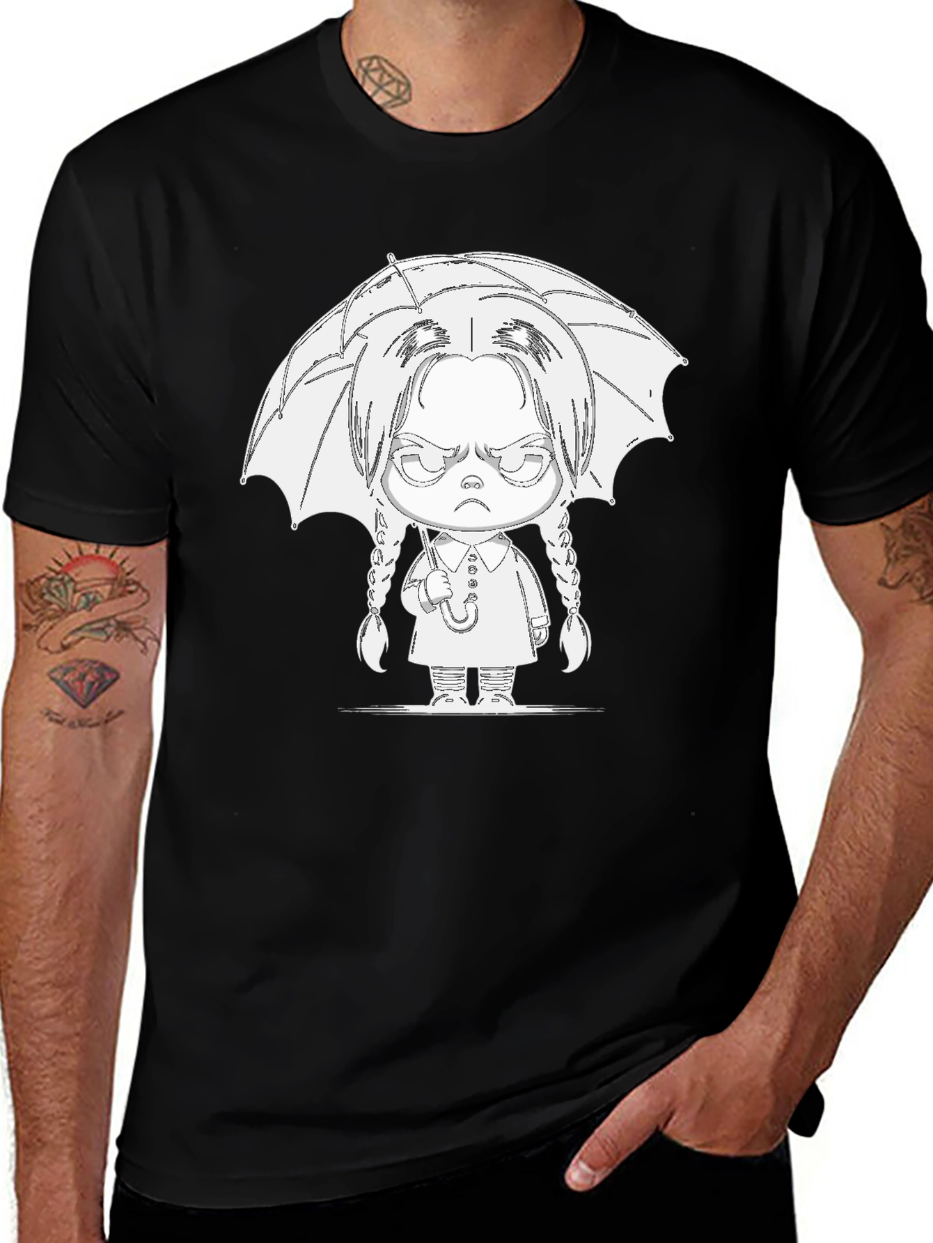 Black Wednesday Addams Umbrella T-Shirt - Goth Style main image