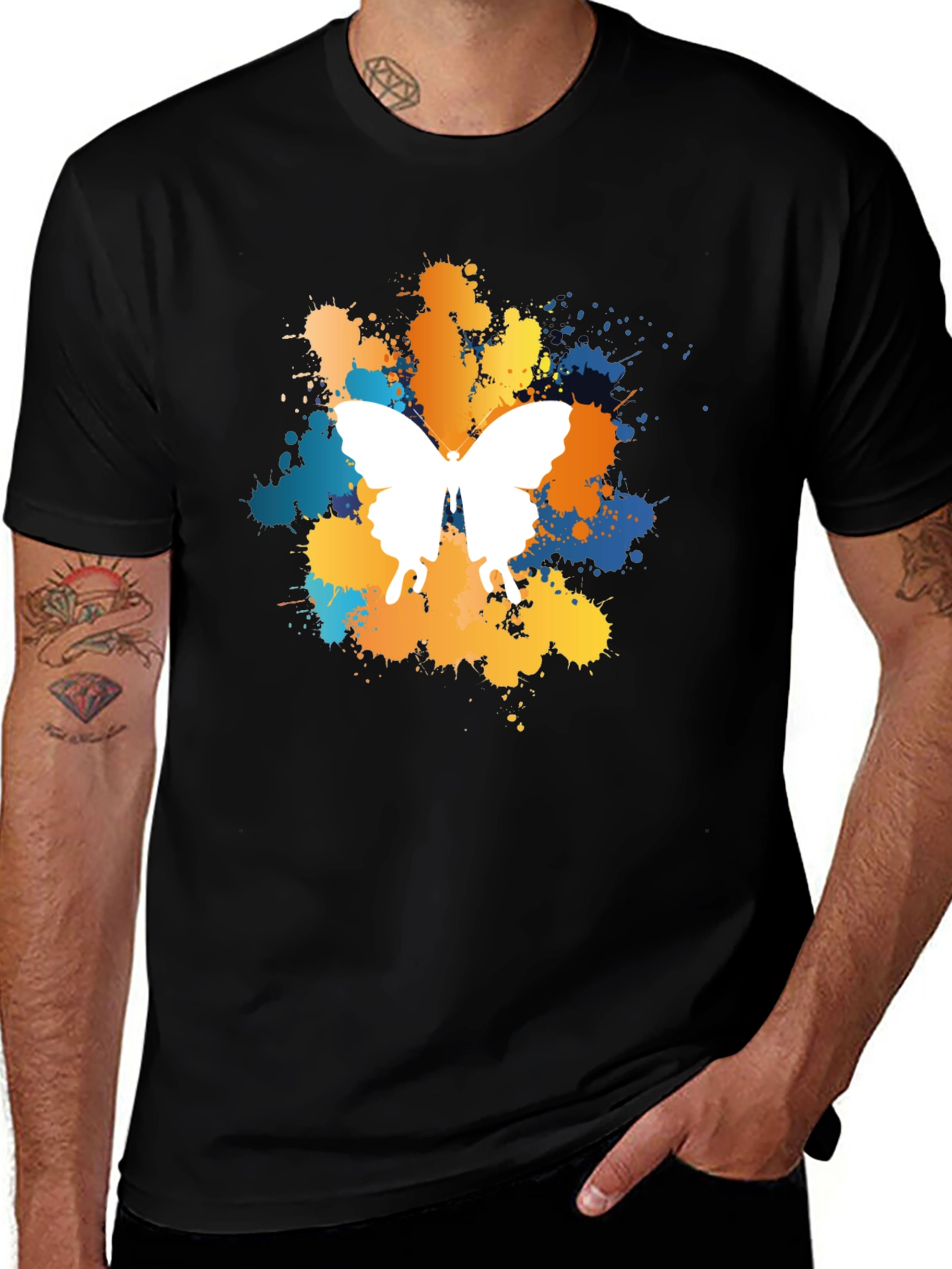 Variant 27 of Butterfly Splash Graphic Tee - Men's Black T-Shirt
