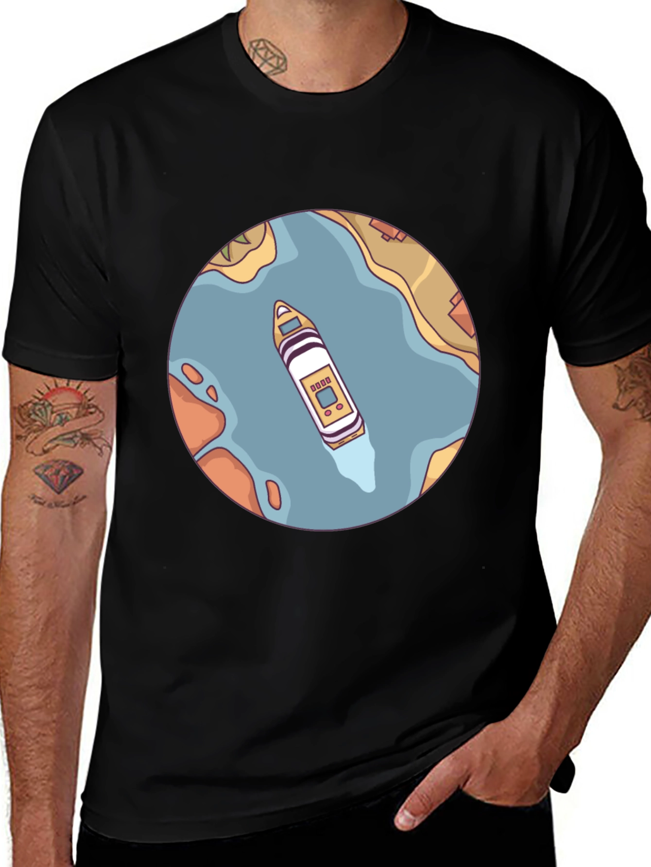 Variant 27 of Nautical T-Shirt - Boat on River Graphic Tee
