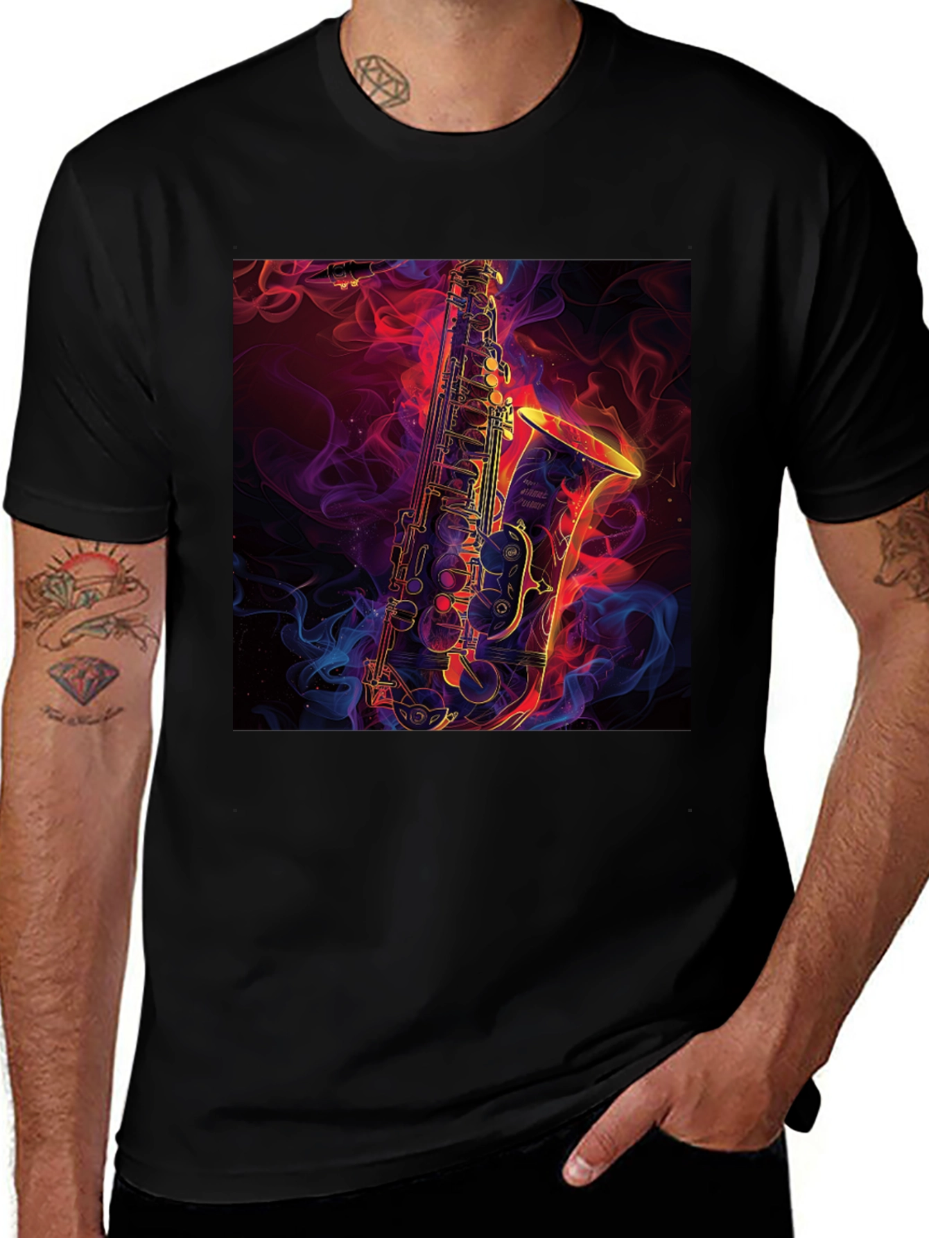 Variant 14 of Saxophone Graphic Black T-Shirt - Musical Style