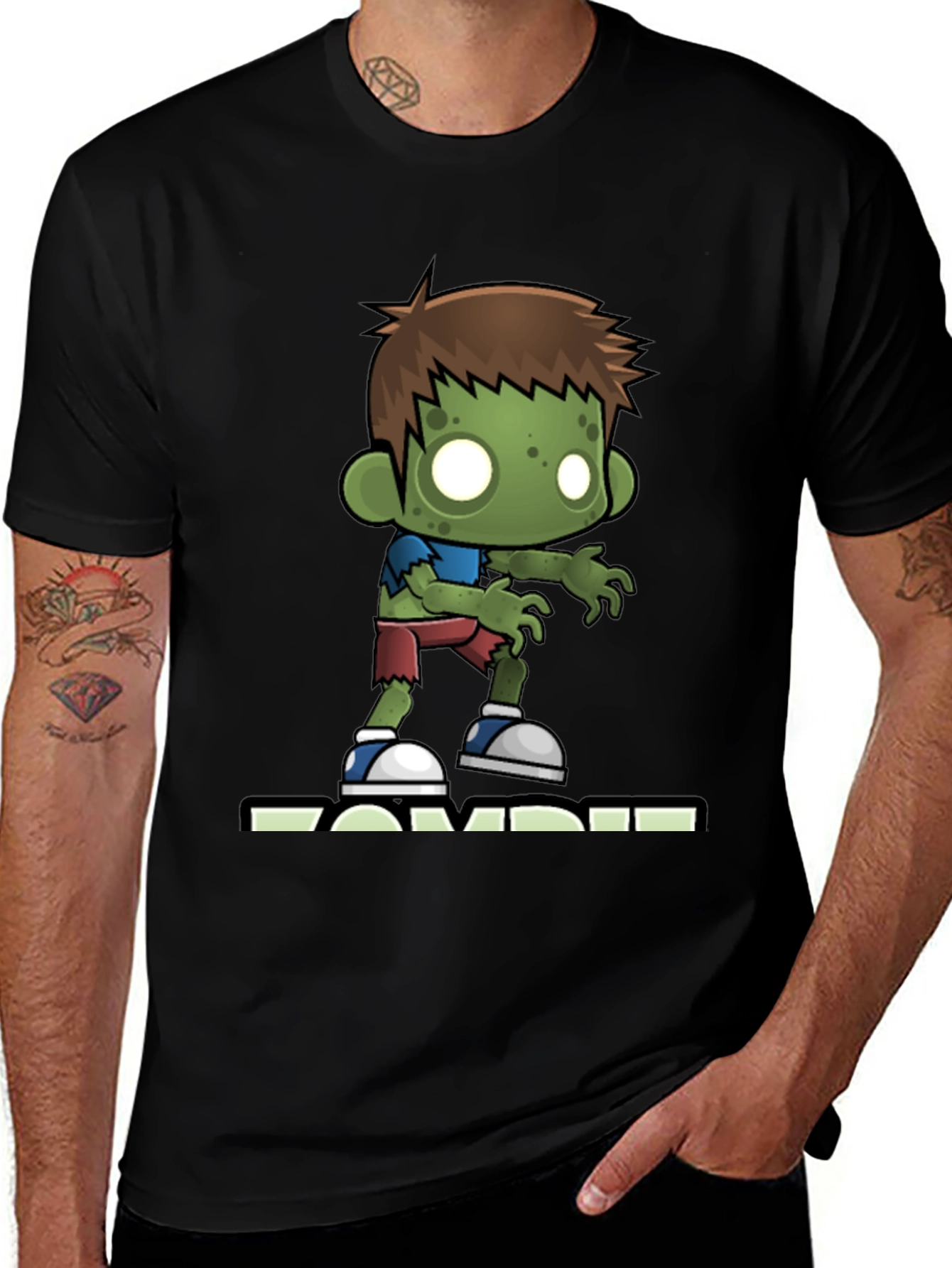 Variant 8 of Cartoon Zombie Graphic Tee - Men's Black T-Shirt