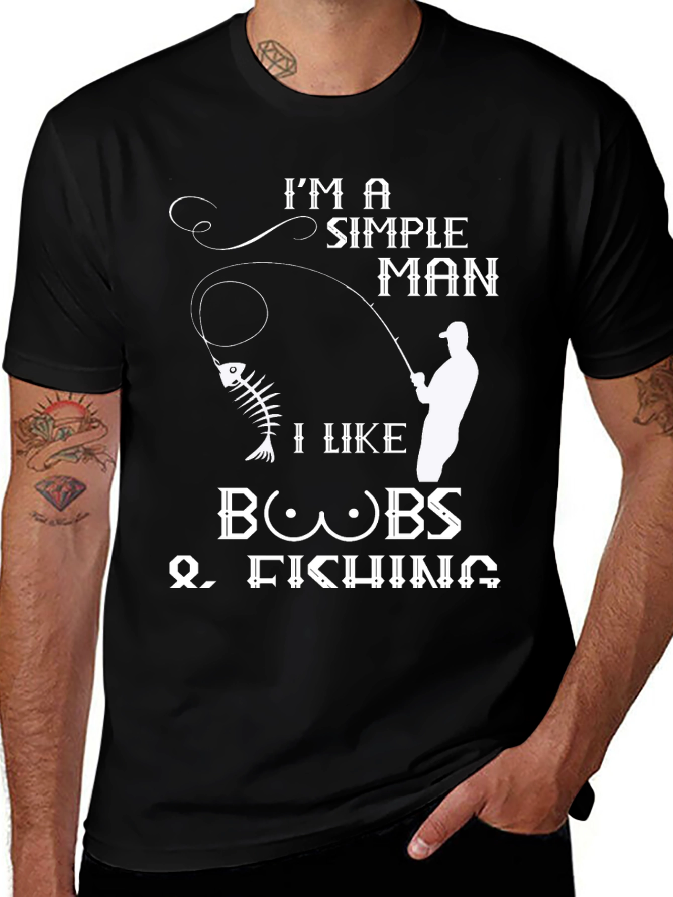 Variant 14 of Simple Man Boobs Fishing Black Graphic Tee