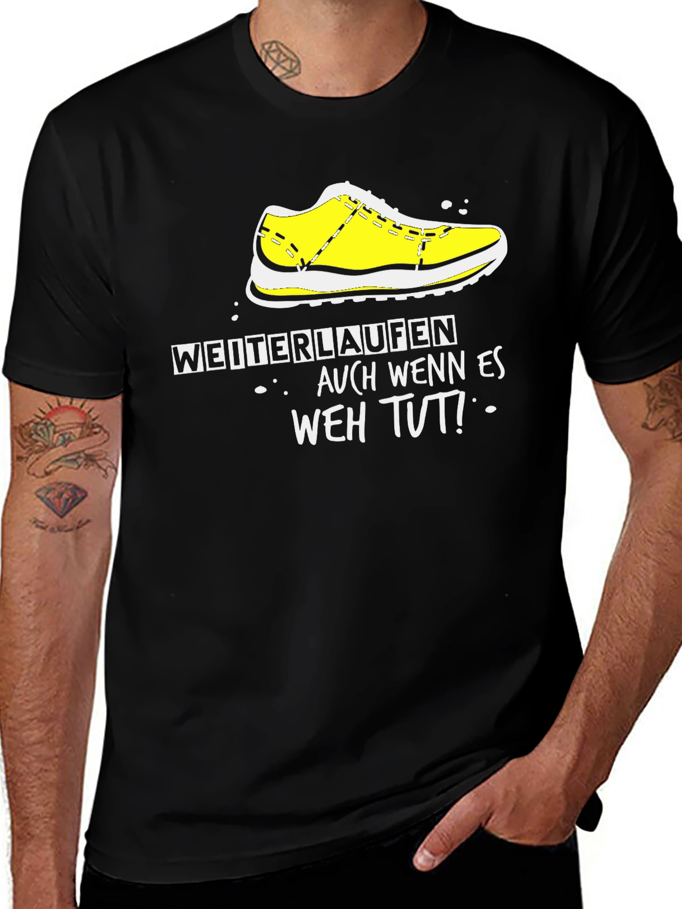 Variant 19 of Motivational Runner T-Shirt - "WEITERLAUFEN" Black Tee