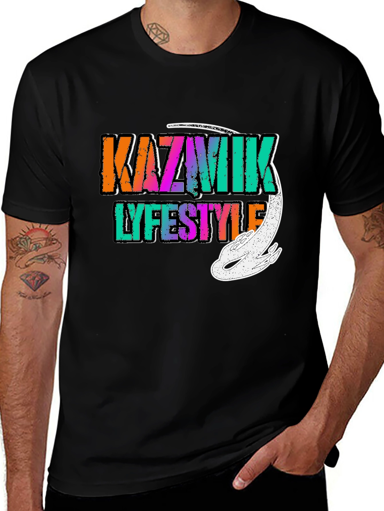 Variant 19 of Kazmik Lyfestyle Men's Black Graphic T-Shirt