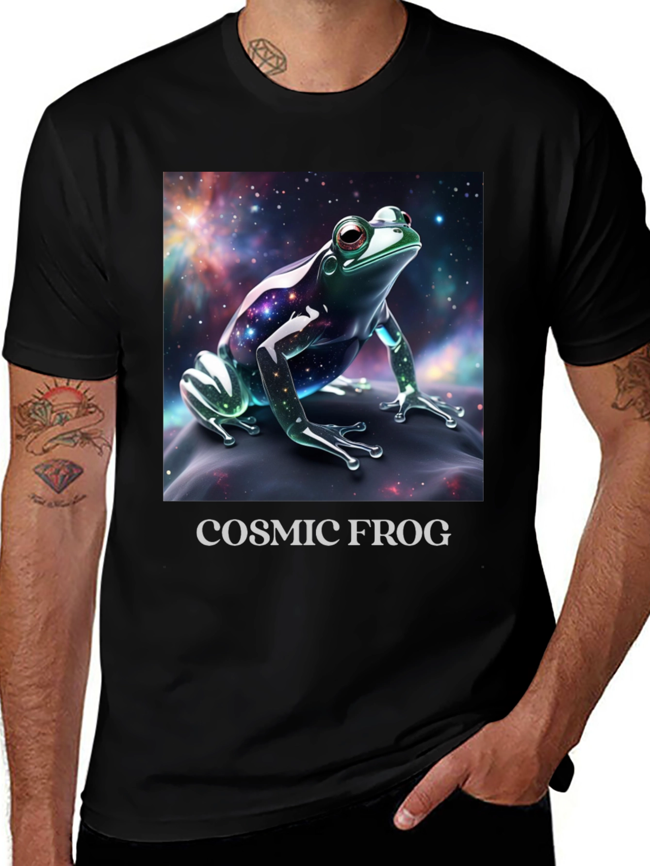 Variant 21 of Cosmic Frog Graphic Tee - Black Cotton T-Shirt
