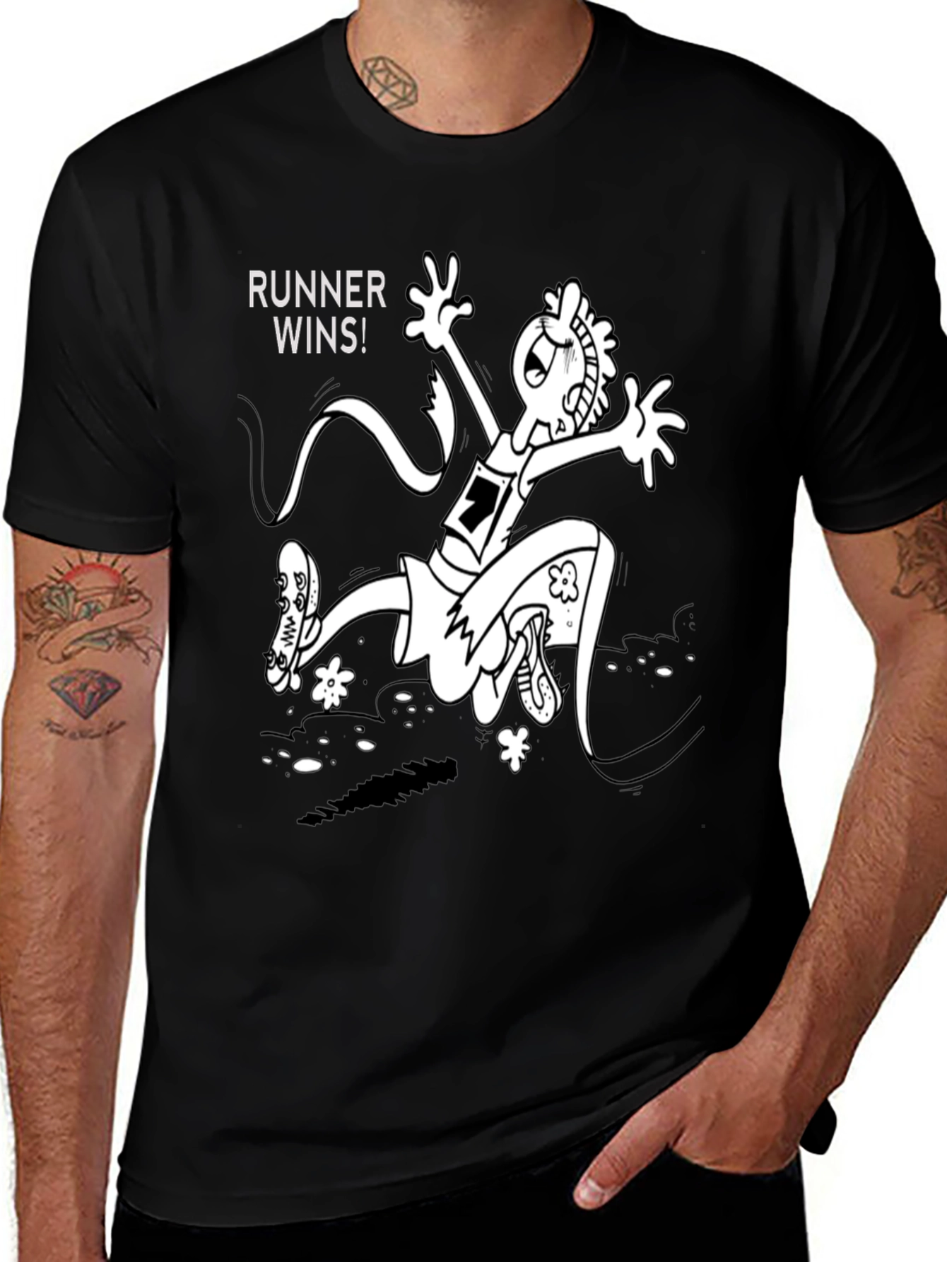 Variant 27 of Runner Wins Graphic Tee - Black Cotton T-Shirt